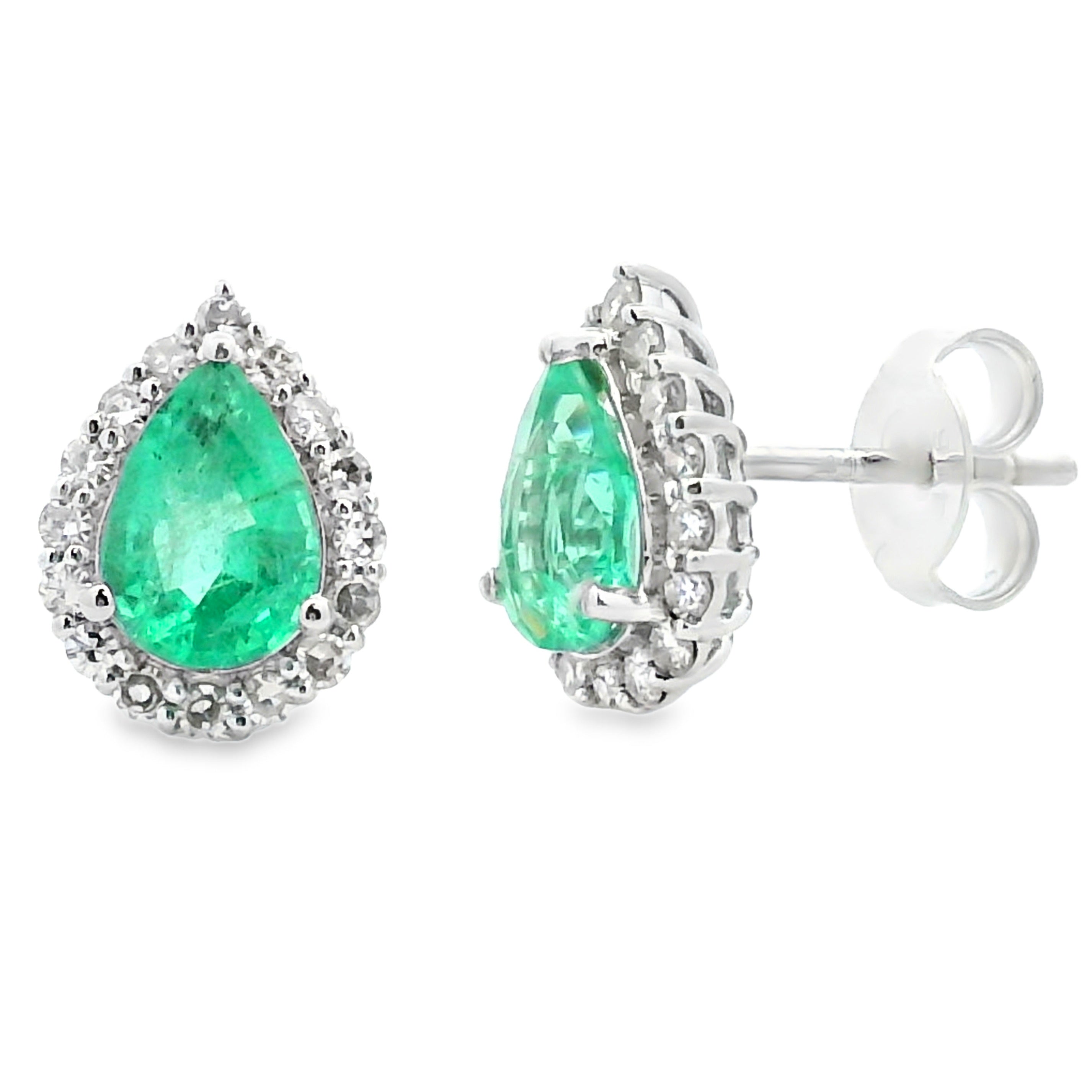 Natural 1.50ct Emerald Diamond Earrings 10KT White Gold