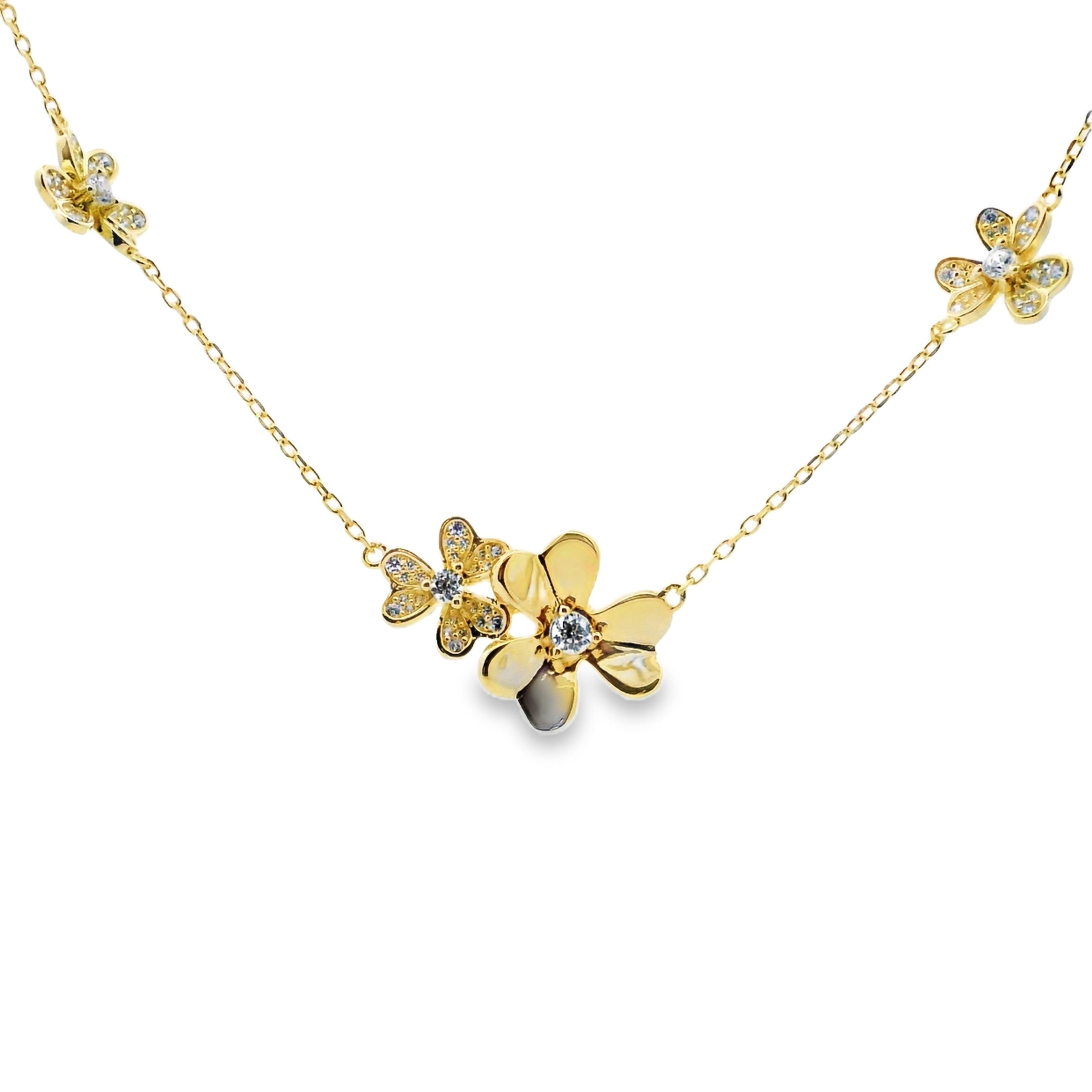 Cubic Zirconia Flower Pendant Sterling Silver