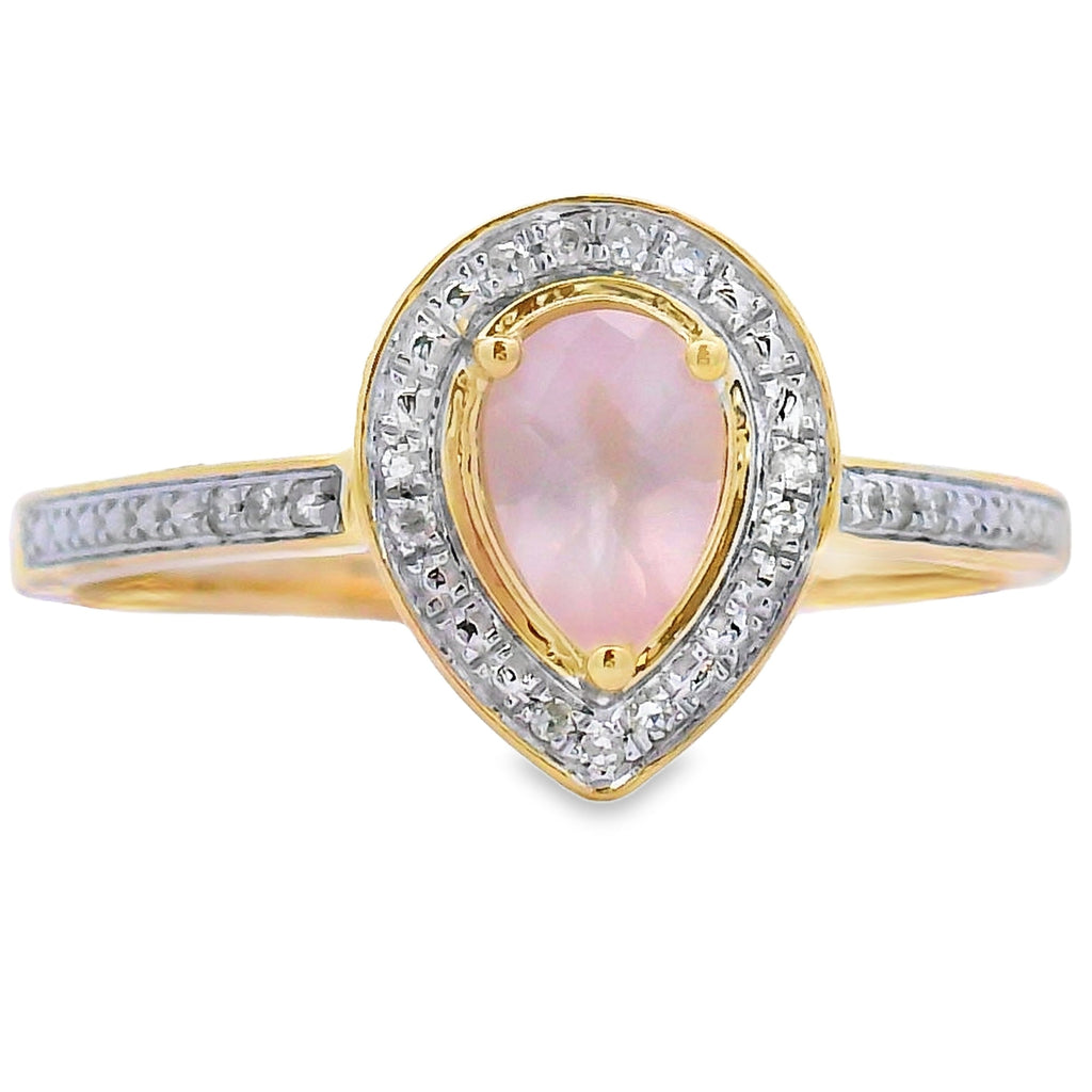 .44ct Rose Quartz Diamond Ring 10KT Yellow Gold