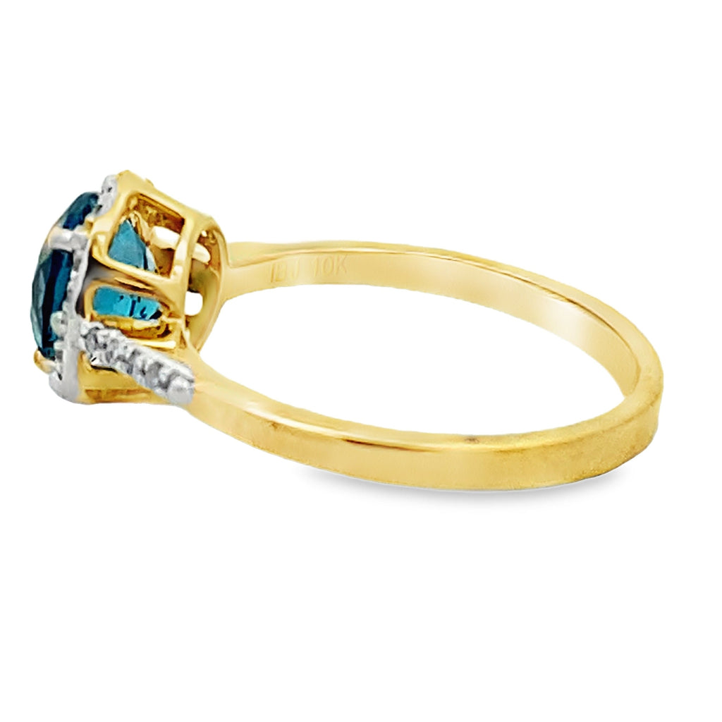 1.35ct London Blue Topaz Diamond Ring 10KT Yellow Gold