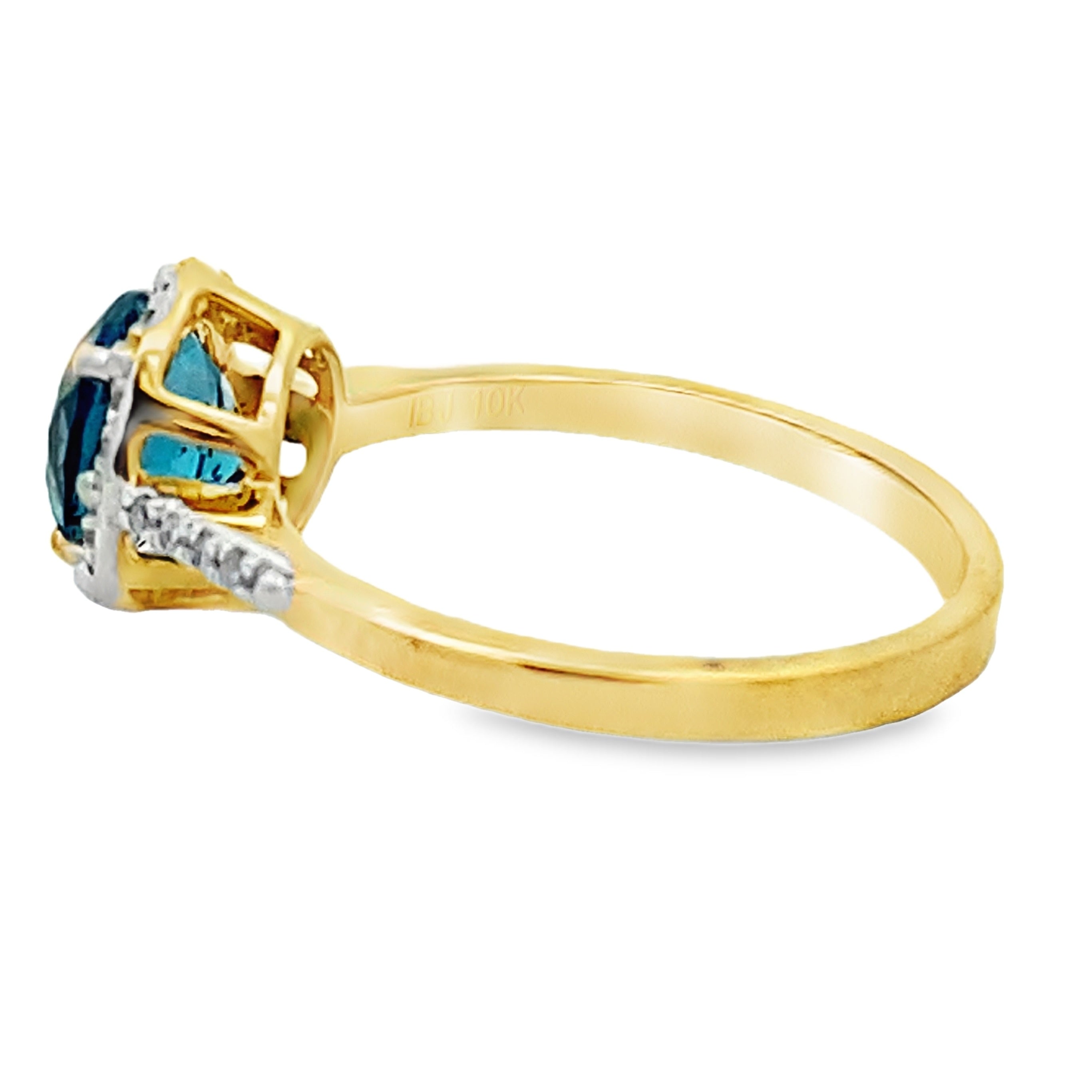 1.35ct London Blue Topaz Diamond Ring 10KT Yellow Gold