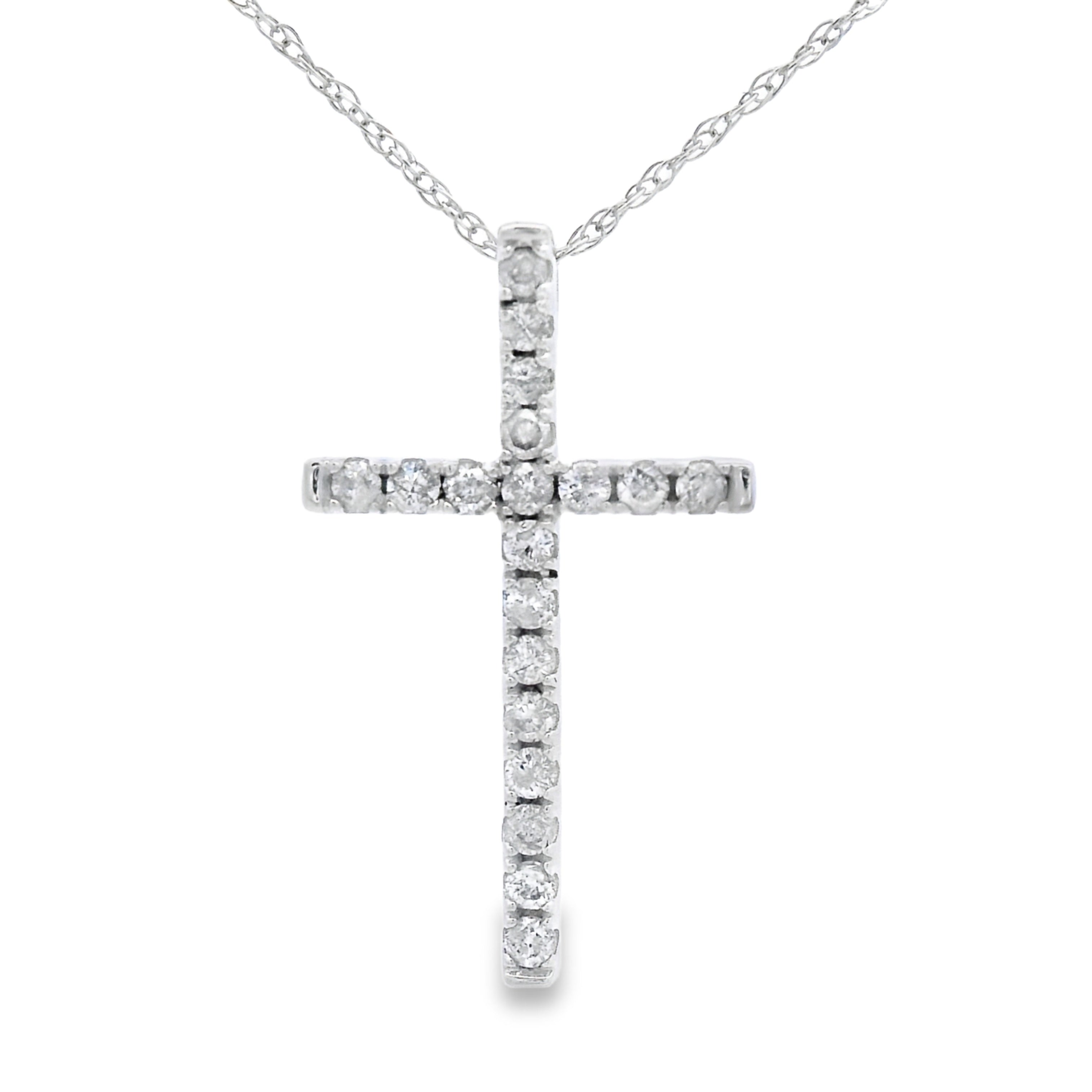 .19ct Diamond Cross Religious Pendant 14KT White Gold