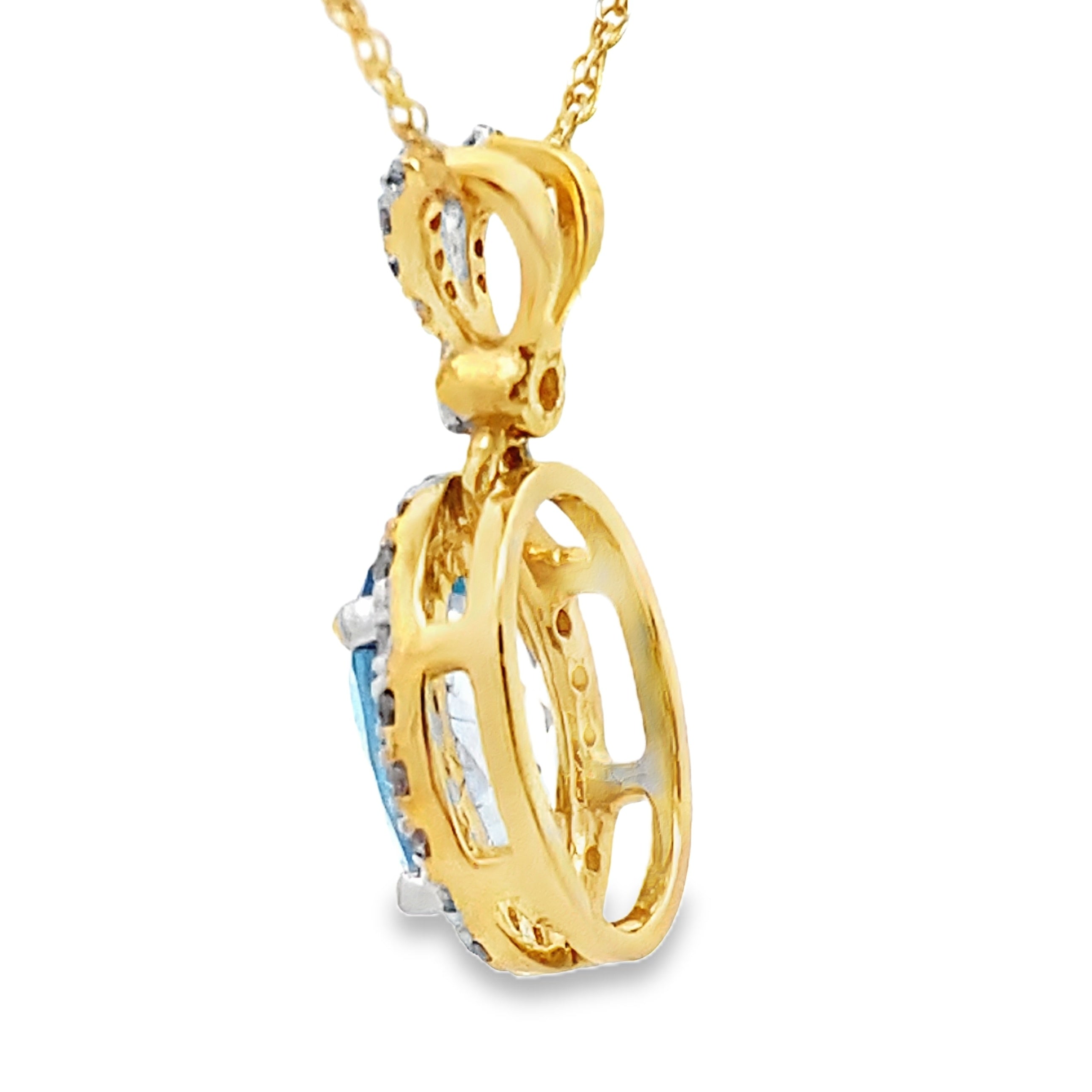 Blue Topaz Diamond Fashion Pendants 14KT Yellow Gold