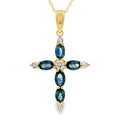 Sapphire Cross Religious Pendant 10KT Yellow Gold