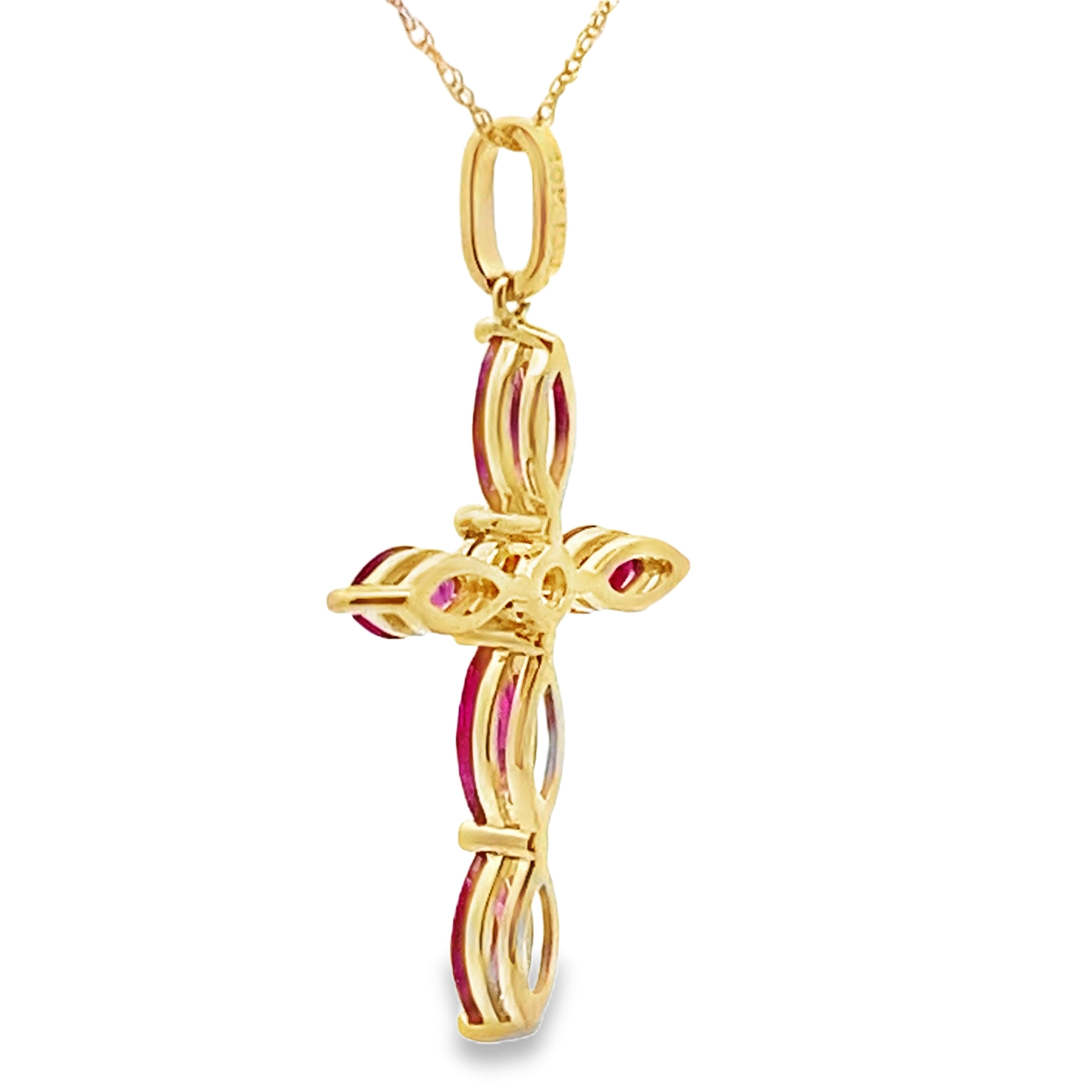 Ruby Diamond Cross Religious Pendant 10KT Yellow Gold