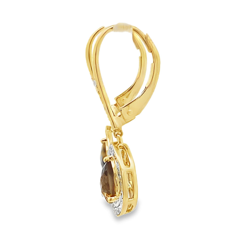 .87ct Quartz Diamond Dangle Earrings 10KT Yellow Gold