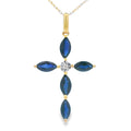 Sapphire Cross Religious Pendant 10KT Yellow Gold