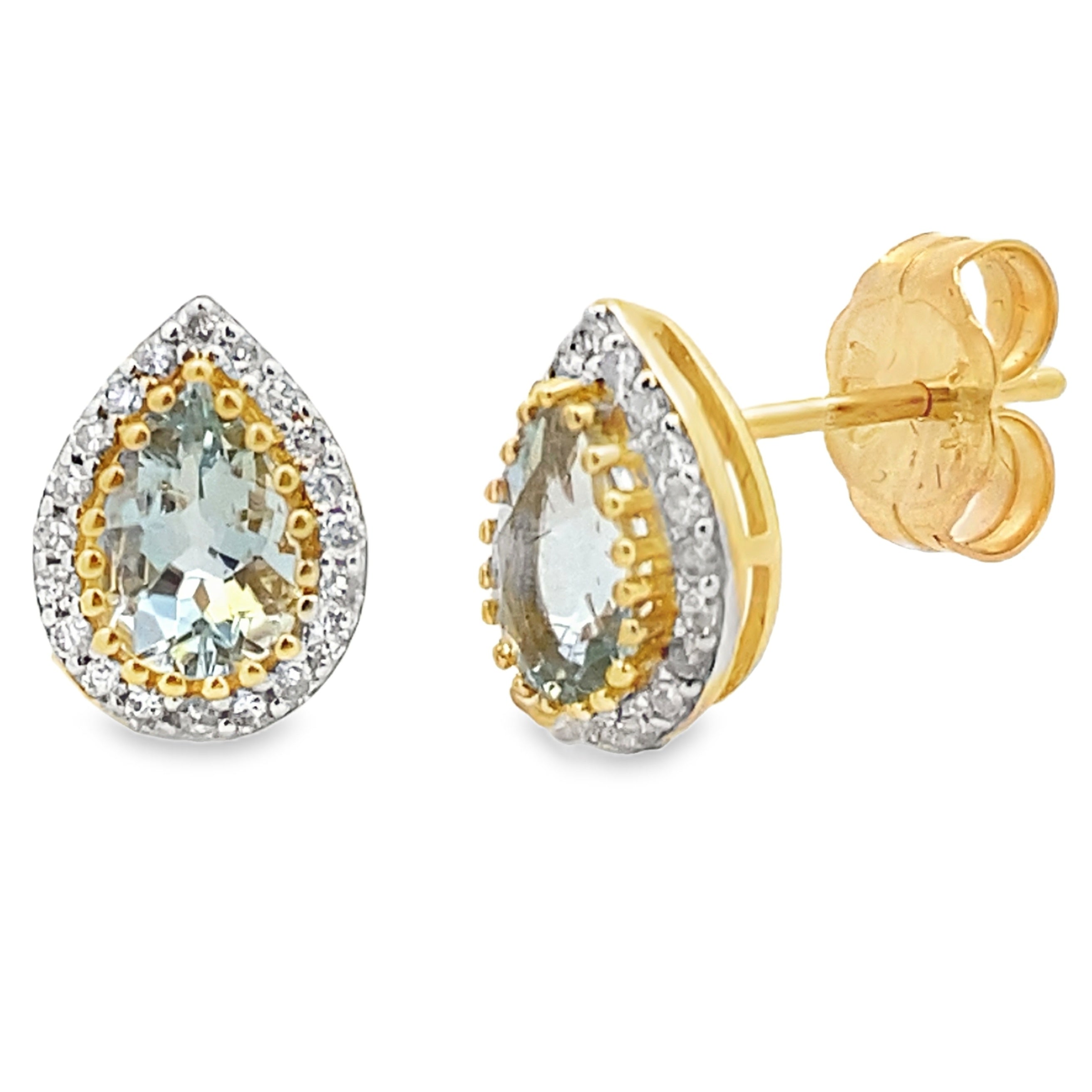 .52ct Aquamarine Diamond Stud Earrings 14KT Yellow Gold
