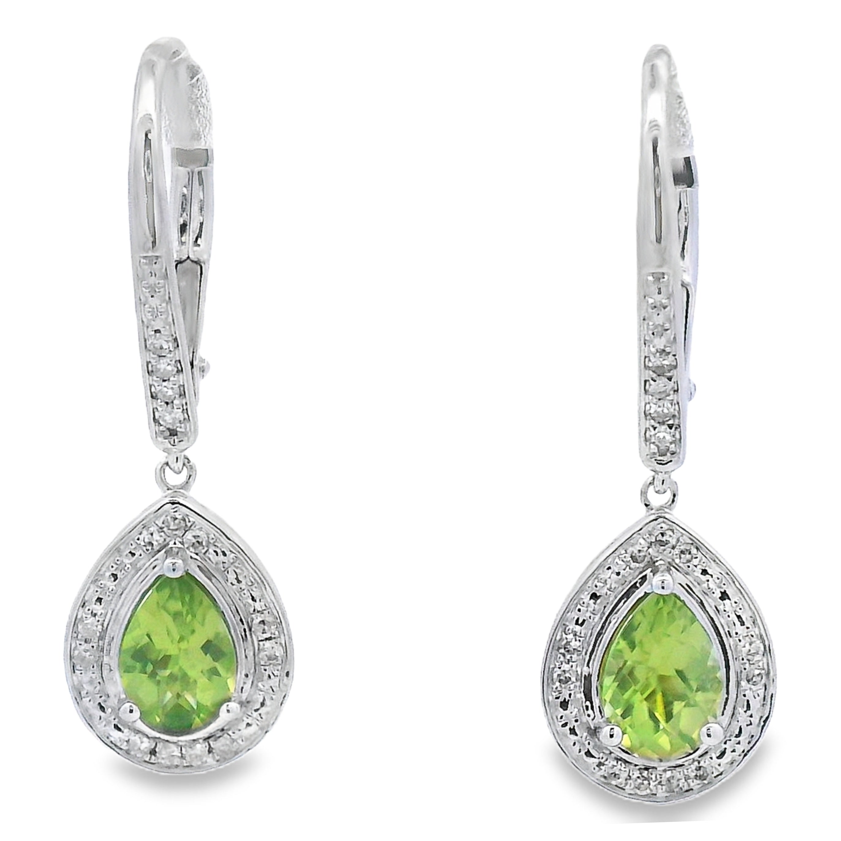 .96ct Peridot Diamond Dangle Earrings 10KT White Gold