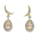 Rose Quartz Diamond Dangle Earrings 10KT Yellow Gold