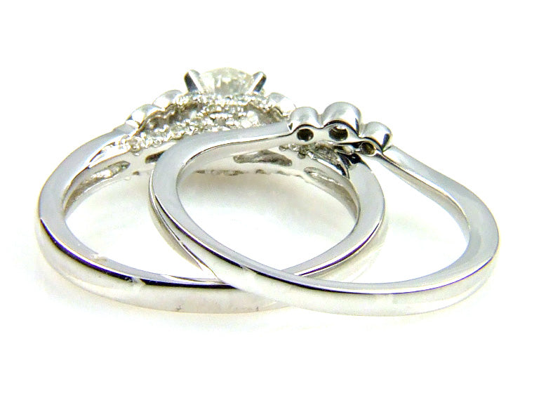.90ct Antique Style Engagement Ring Set 14KT White Gold