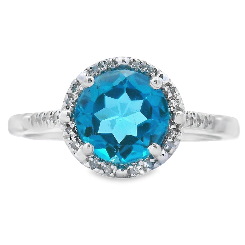 1.35ct London Blue Topaz Diamond Ring 10KT White Gold