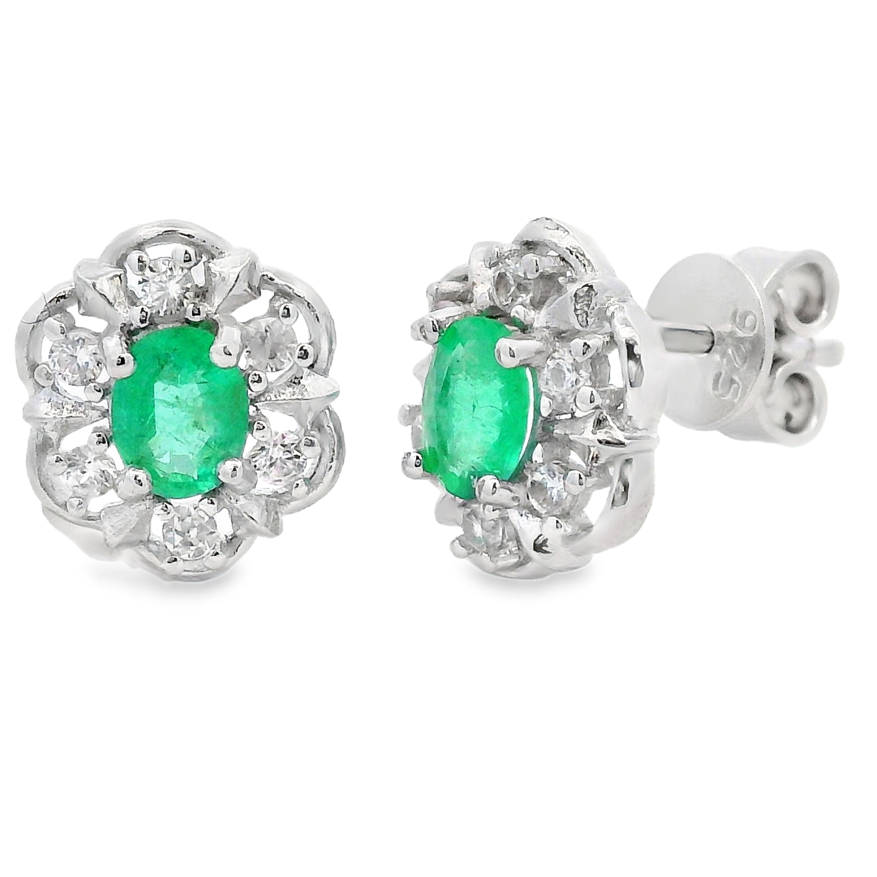 .92ct Emerald Zircon Stud Earrings Sterling Silver