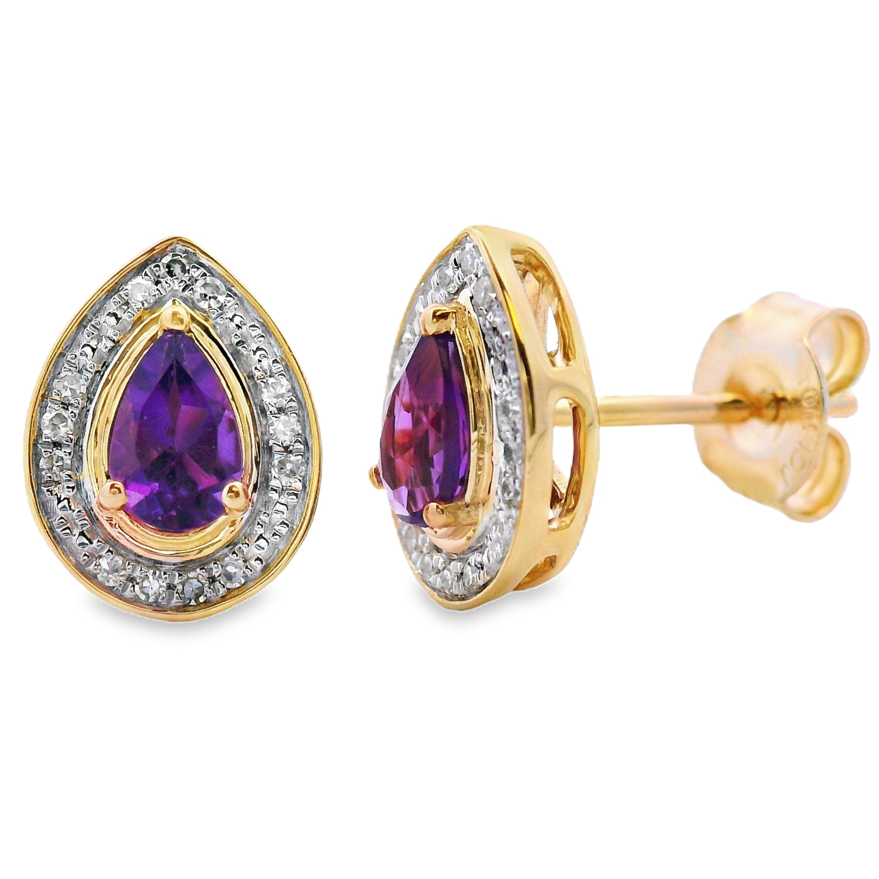 .47ct Amethyst Diamond Stud Earrings 10KT Yellow Gold