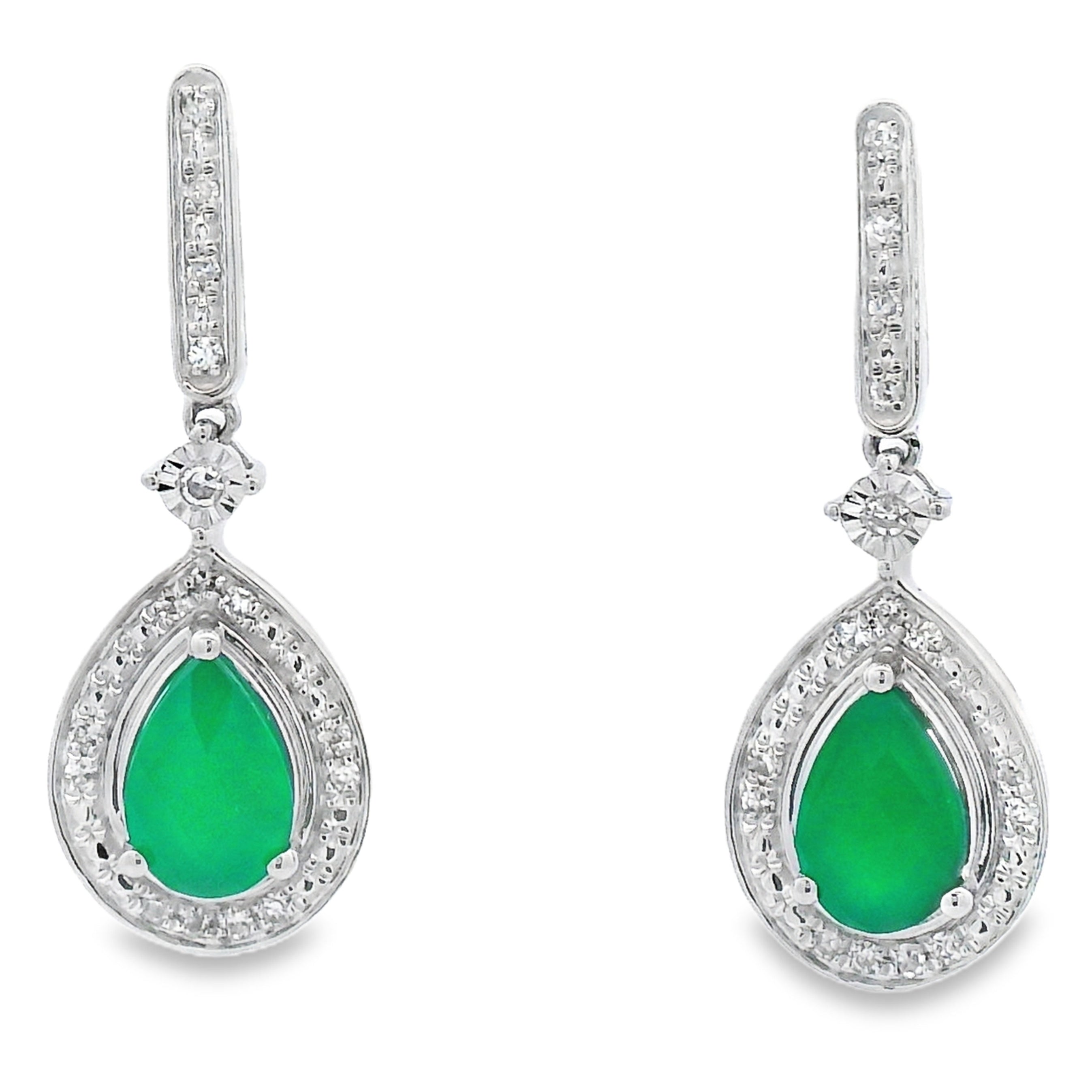 Chalcedony Diamond Dangle Earrings 10KT White Gold