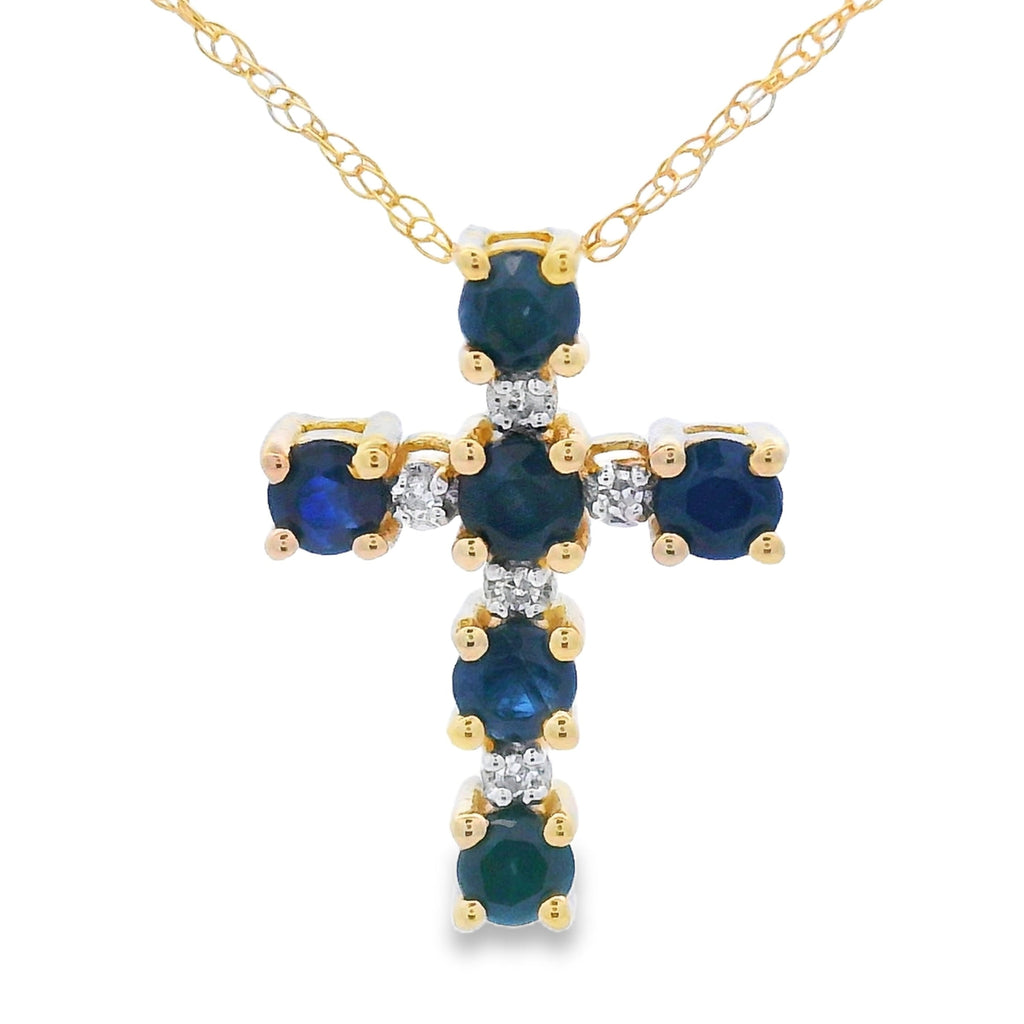 .32ct Sapphire Cross Religious Pendant 10KT Yellow Gold