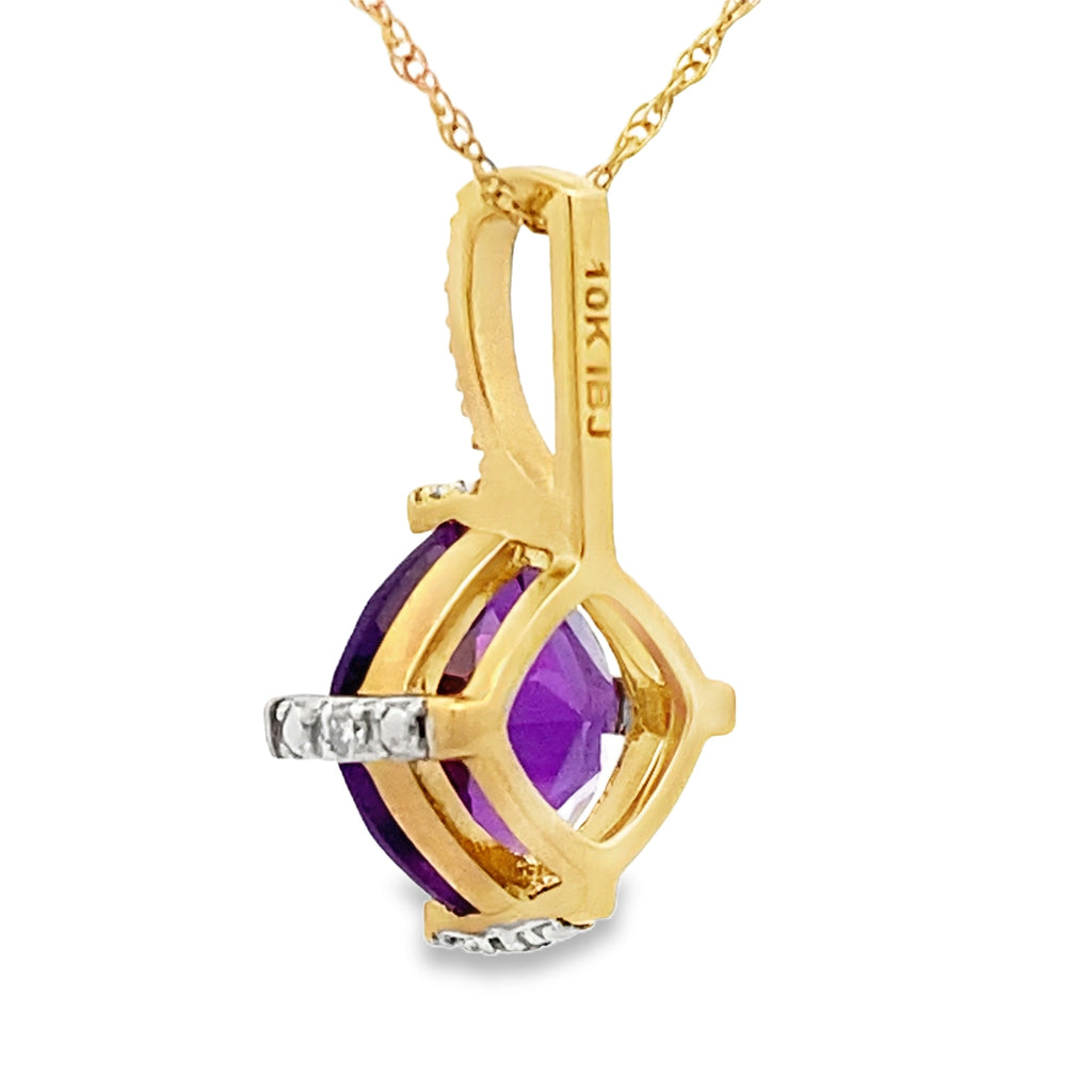 Amethyst Diamond Fashion Pendants 10KT Yellow Gold