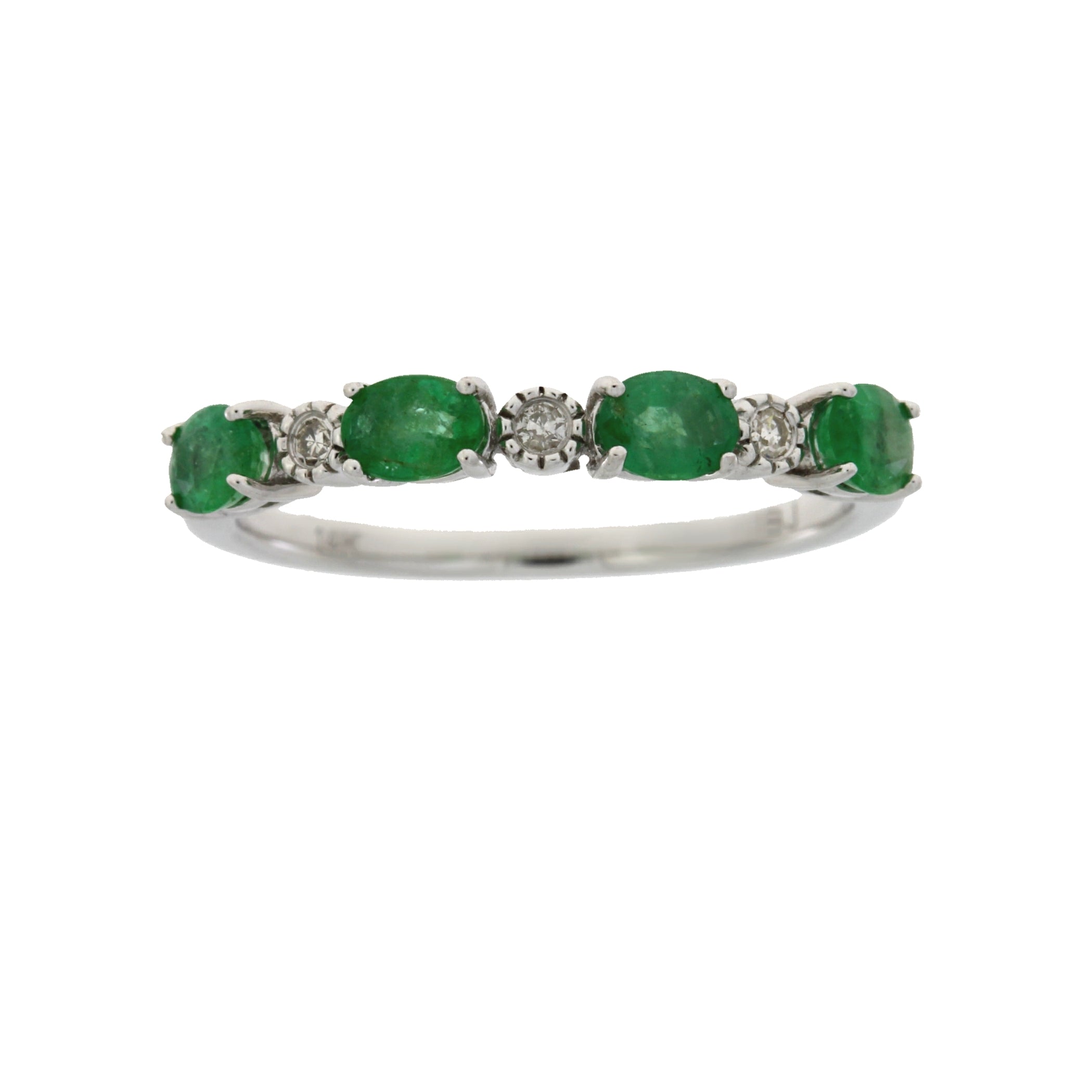 Emerald Diamond Fashion band rings 14KT White Gold