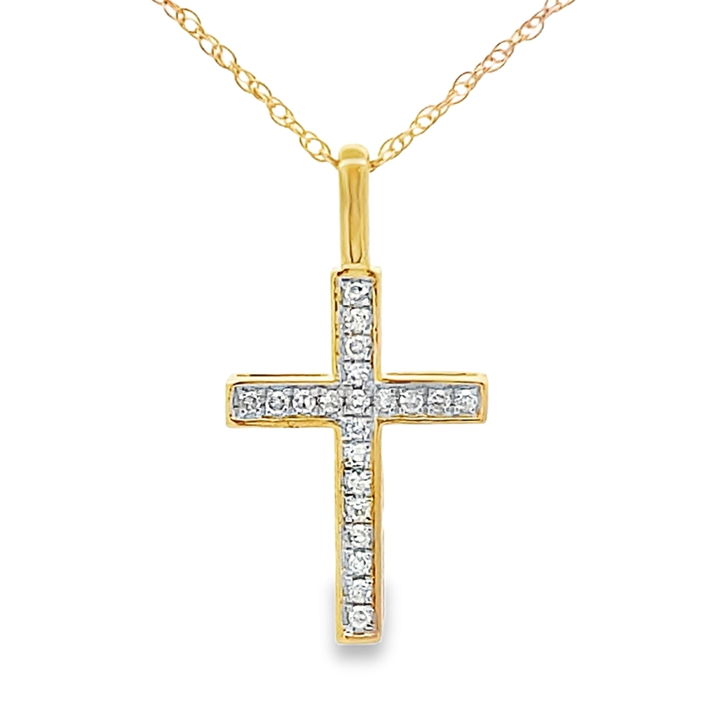 .07ct Diamond Cross Religious Pendant 10KT Yellow Gold