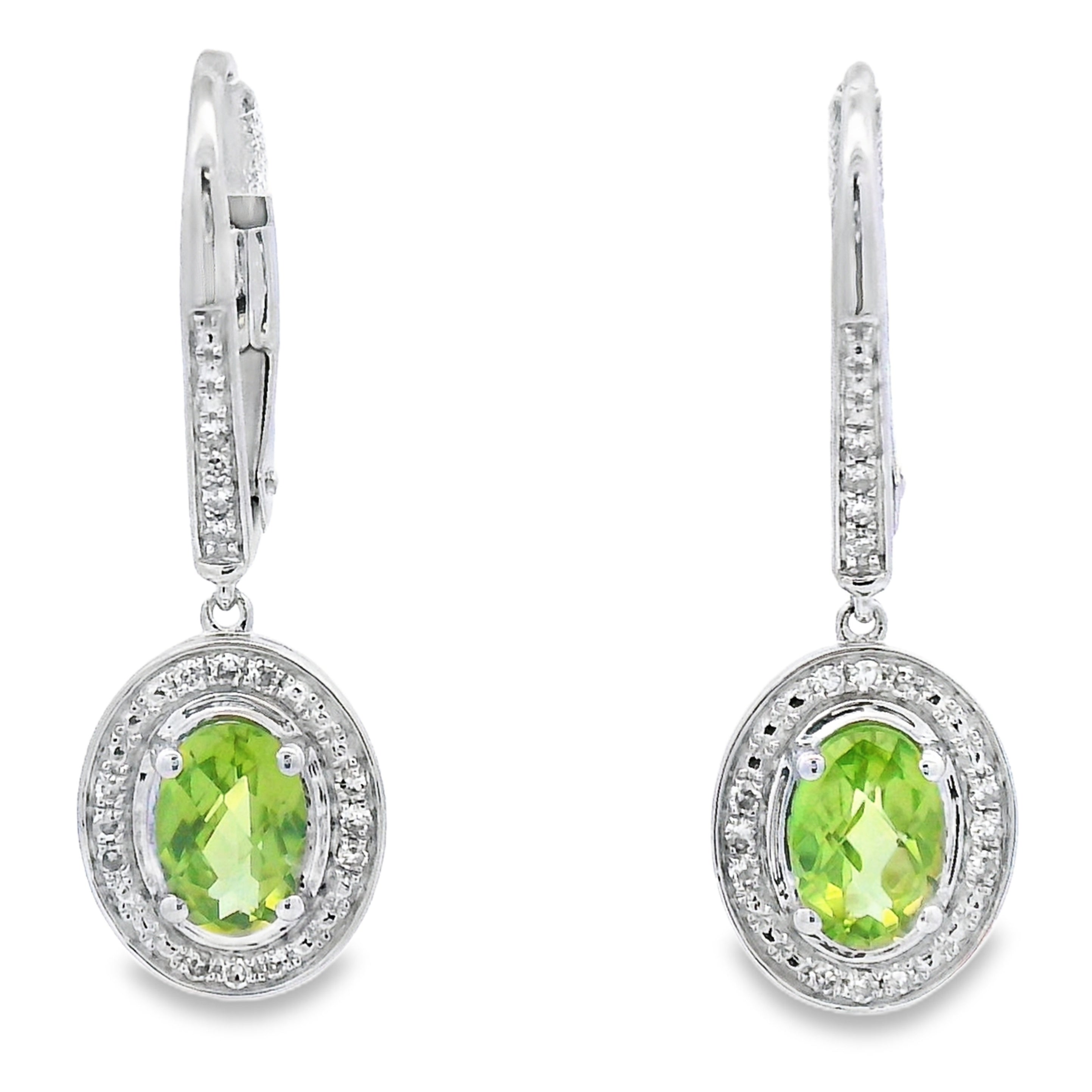 1.21ct Peridot Diamond Dangle Earrings 10KT White Gold