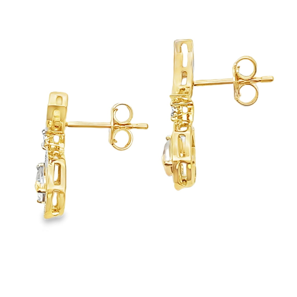Rose Quartz Diamond Dangle Earrings 10KT Yellow Gold