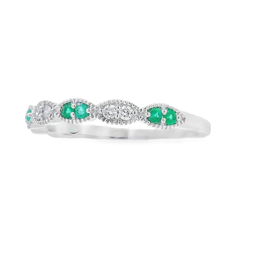 Emerald Diamond stackable band set 14KT White Gold