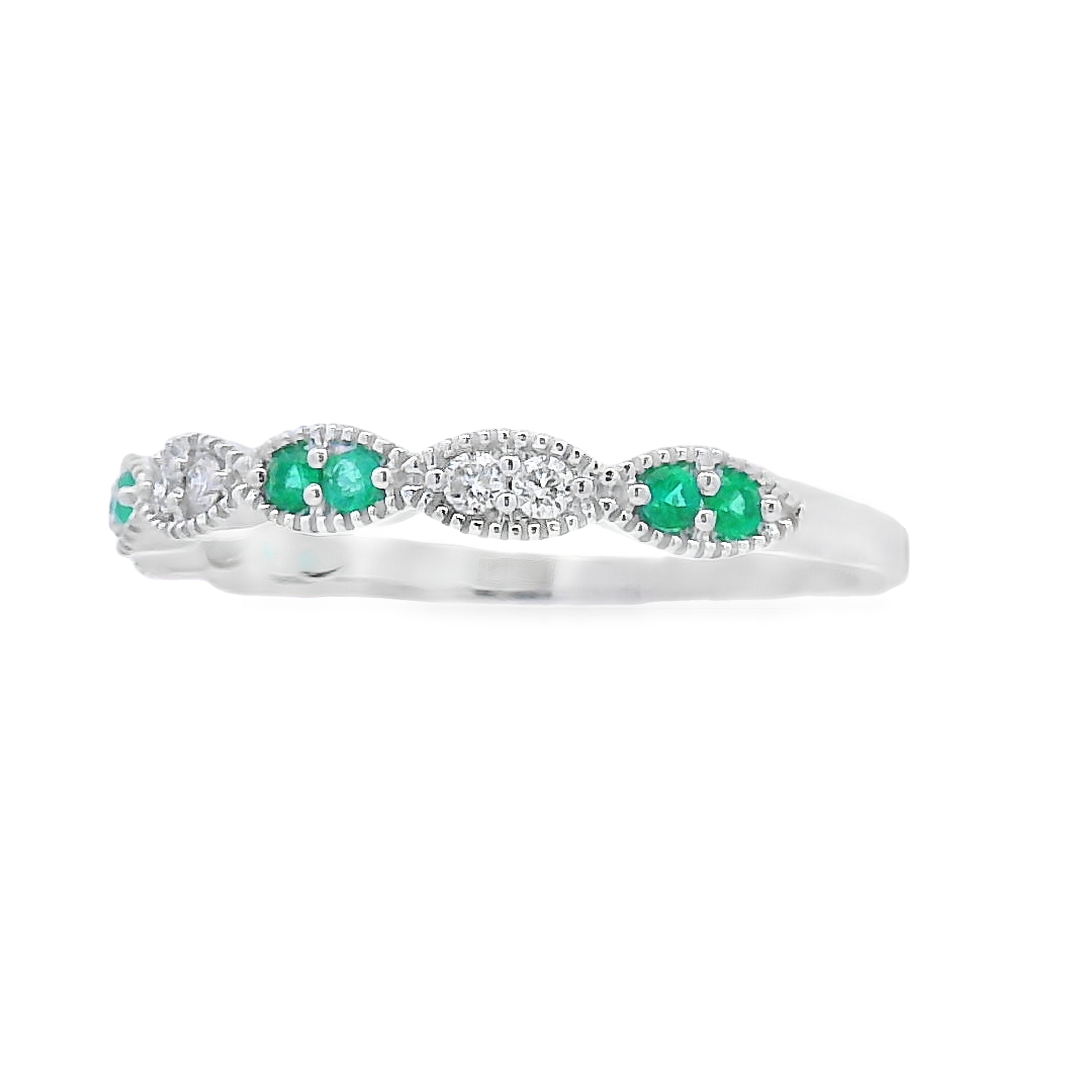 Emerald Diamond stackable band set 14KT White Gold