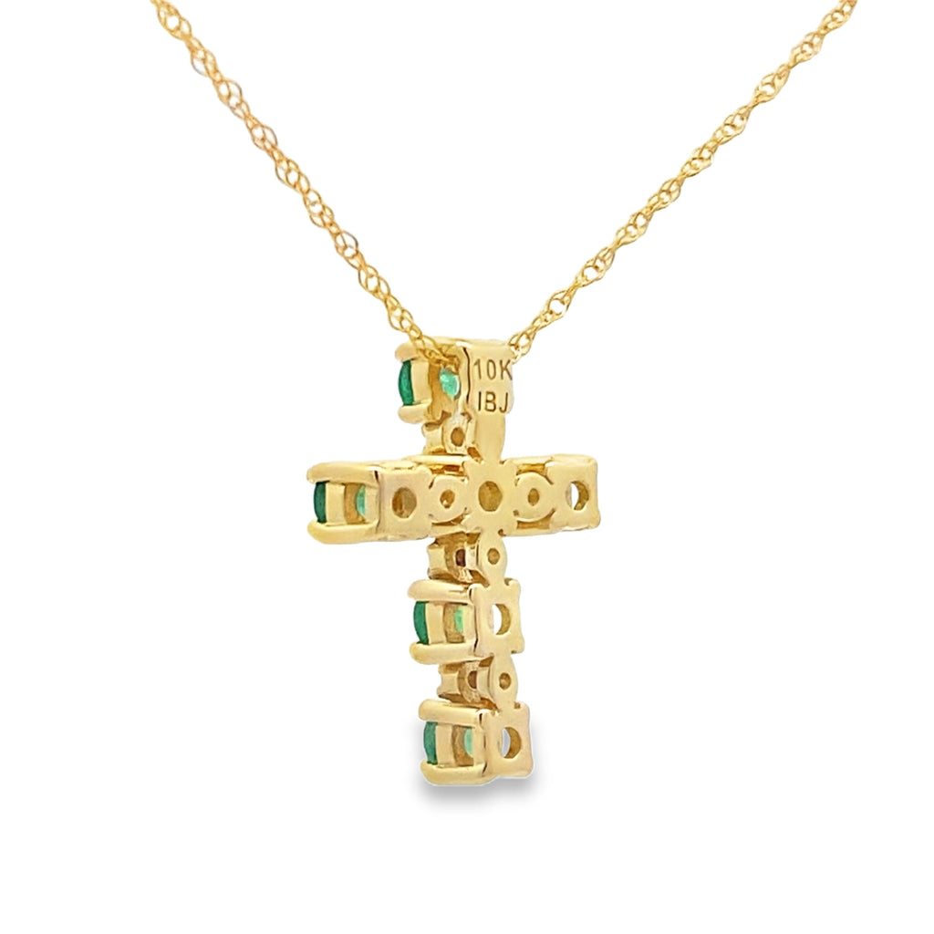 .26ct Emerald Cross Religious Pendant 10KT Yellow Gold