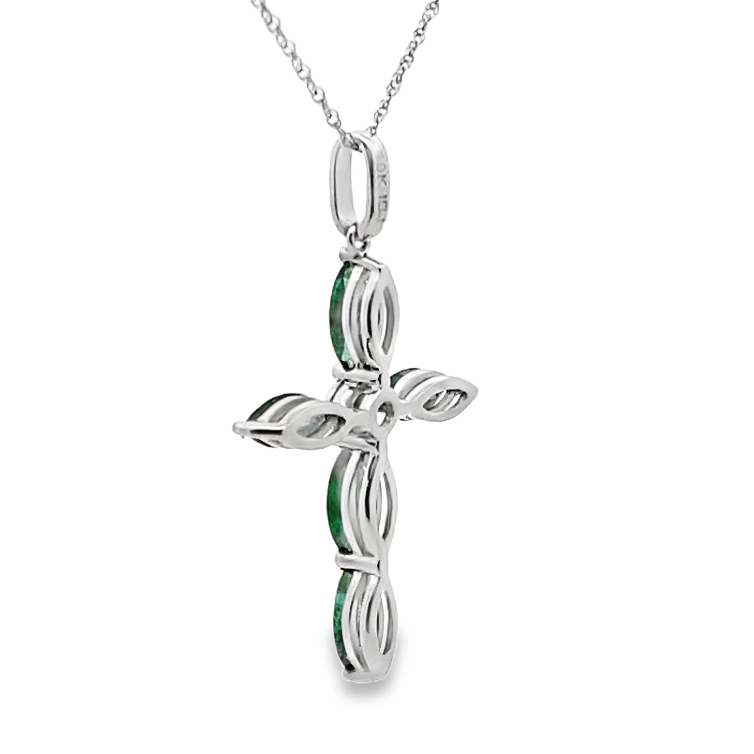 Emerald Diamond Cross Religious Pendant 10KT White Gold