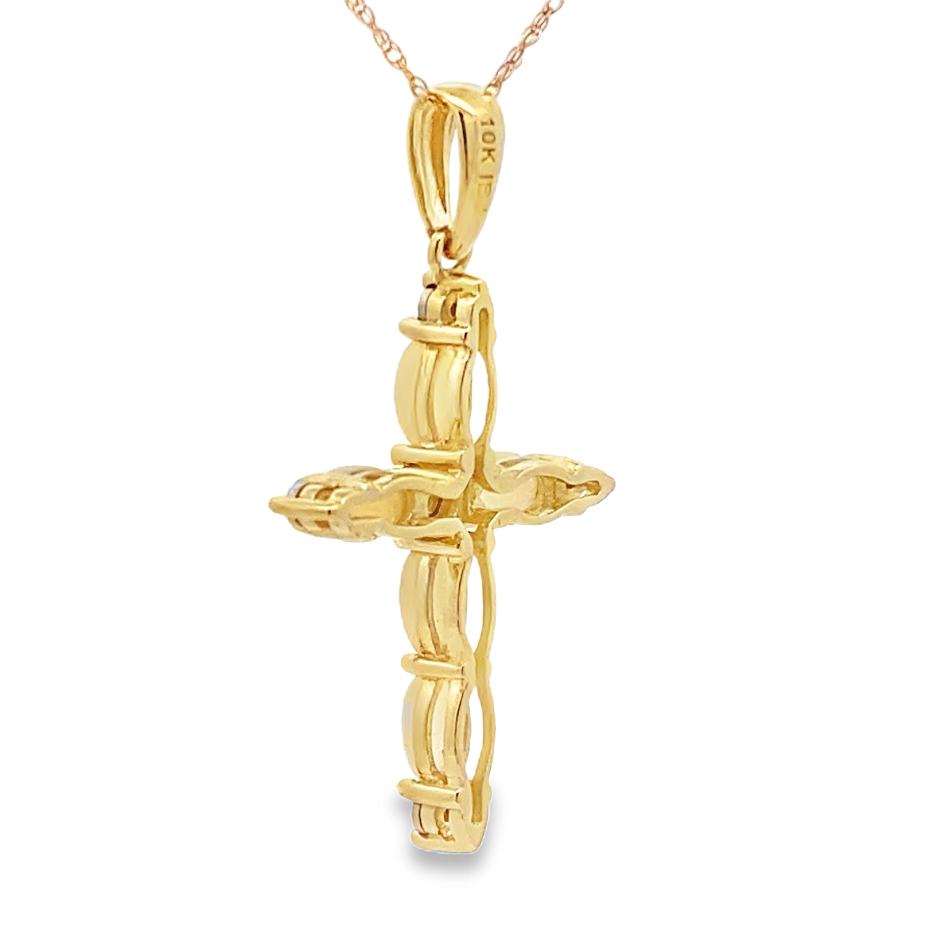 Opal Diamond Cross Religious Pendant 10KT Yellow Gold