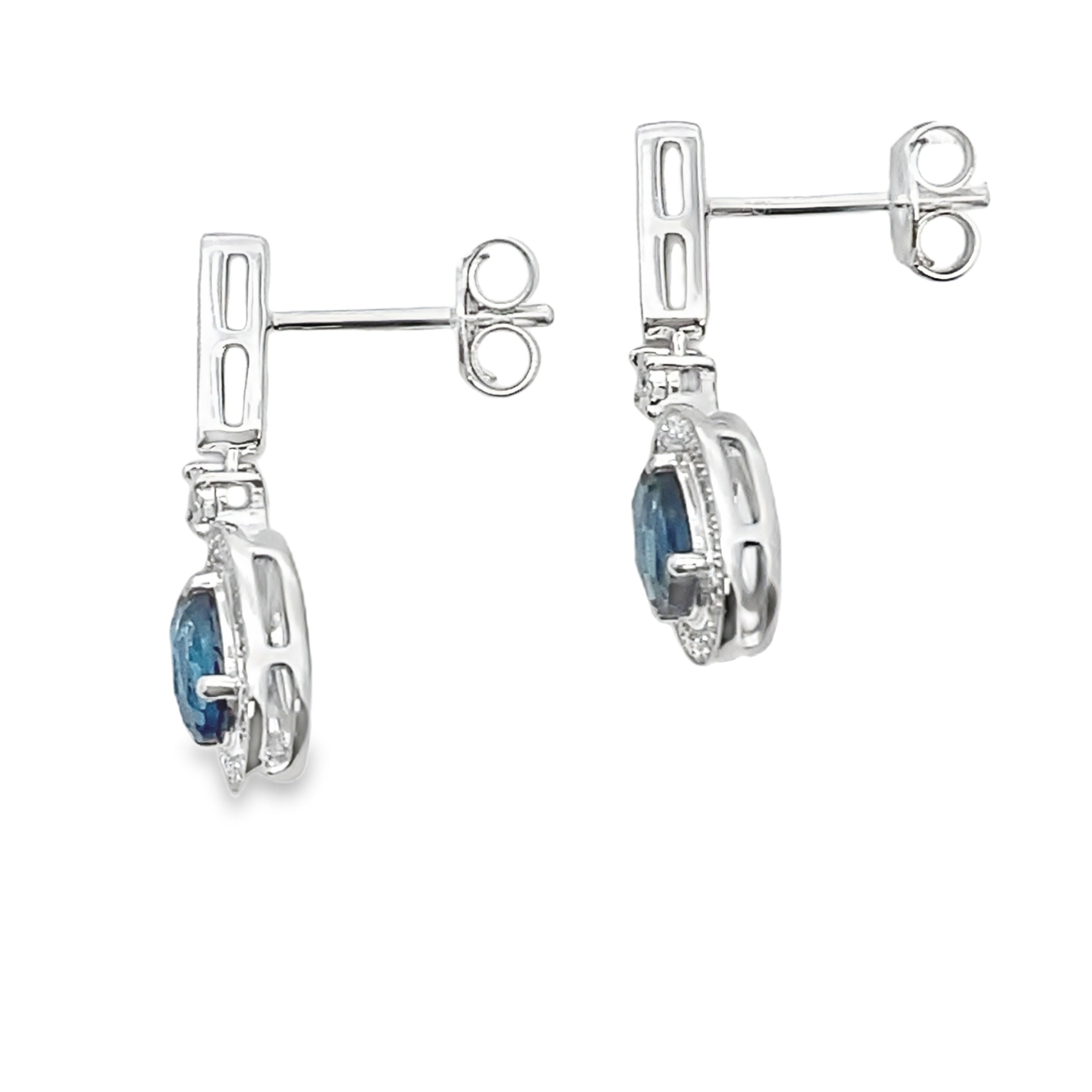 London Blue Topaz Dangle Earrings 10KT White Gold
