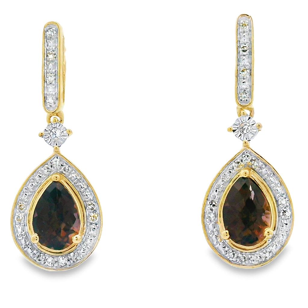 .84ct Quartz Diamond Dangle Earrings 10KT Yellow Gold