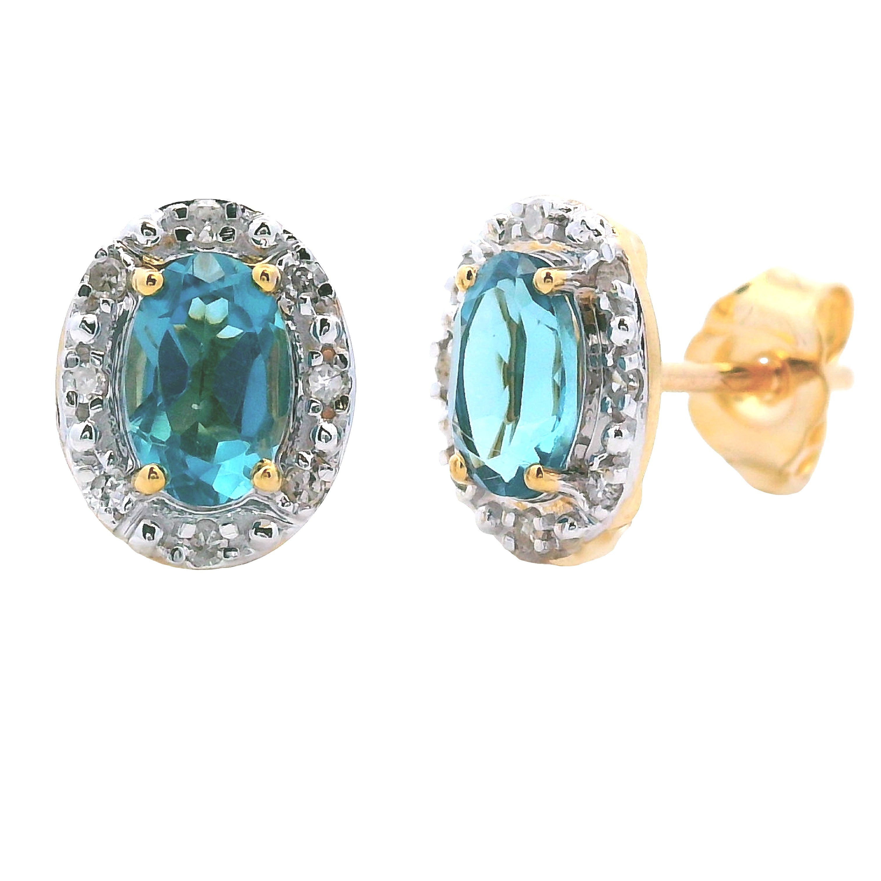 London Blue Topaz Diamond Earrings 10KT Yellow Gold