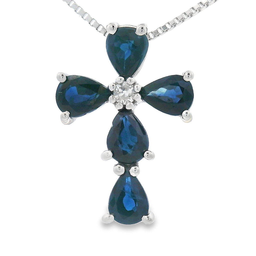 .82ct Sapphire Cross Religious Pendant 10KT White Gold