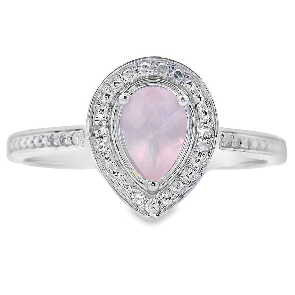 .44ct Rose Quartz Diamond Ring 10KT White Gold
