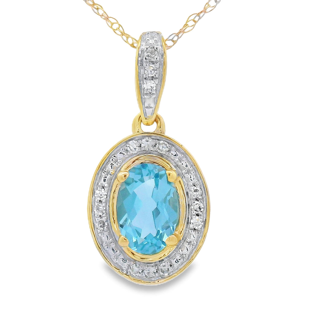 Blue Topaz Diamond Fashion Pendants 10KT Yellow Gold