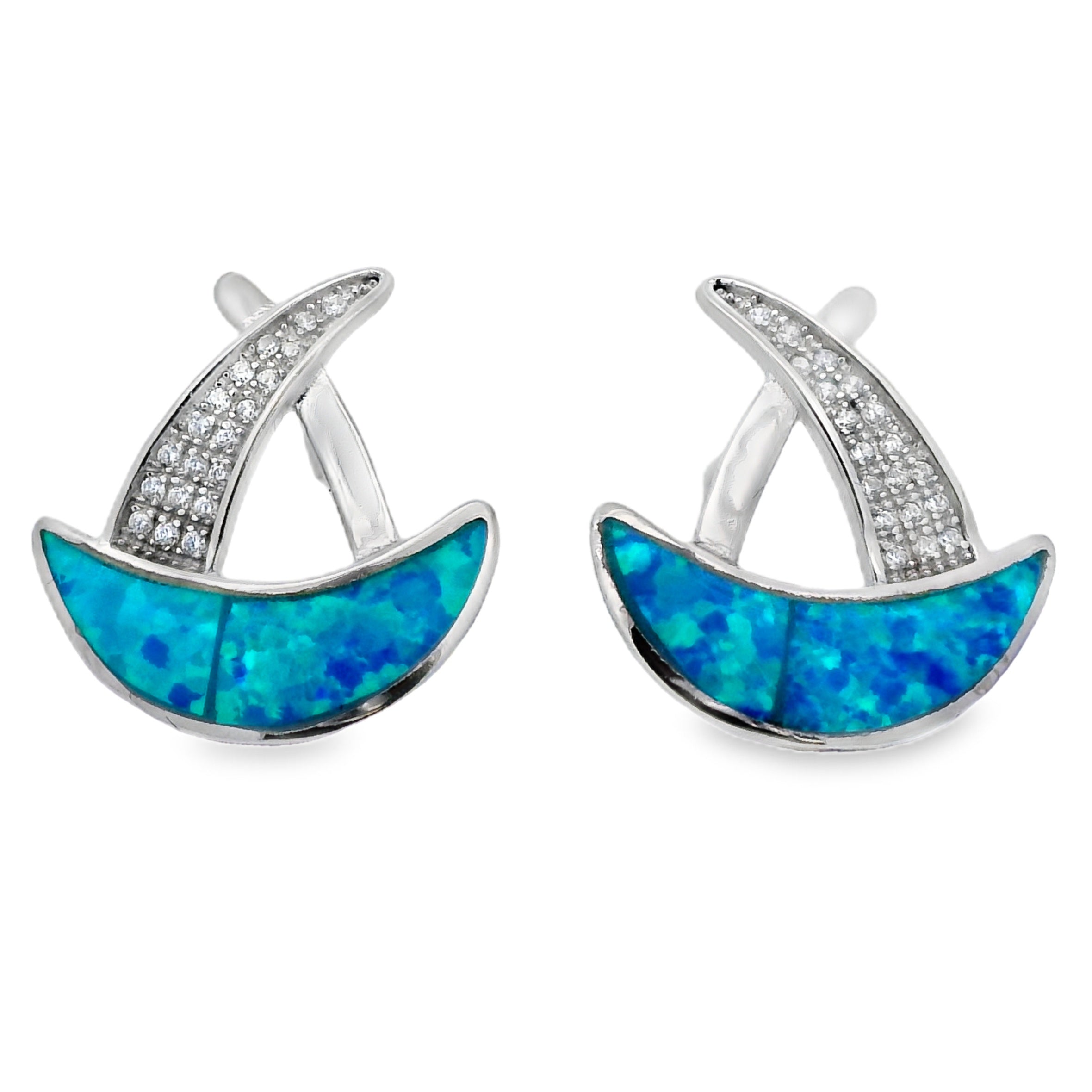 Created Opal Dangle Earrings Sterling Silver