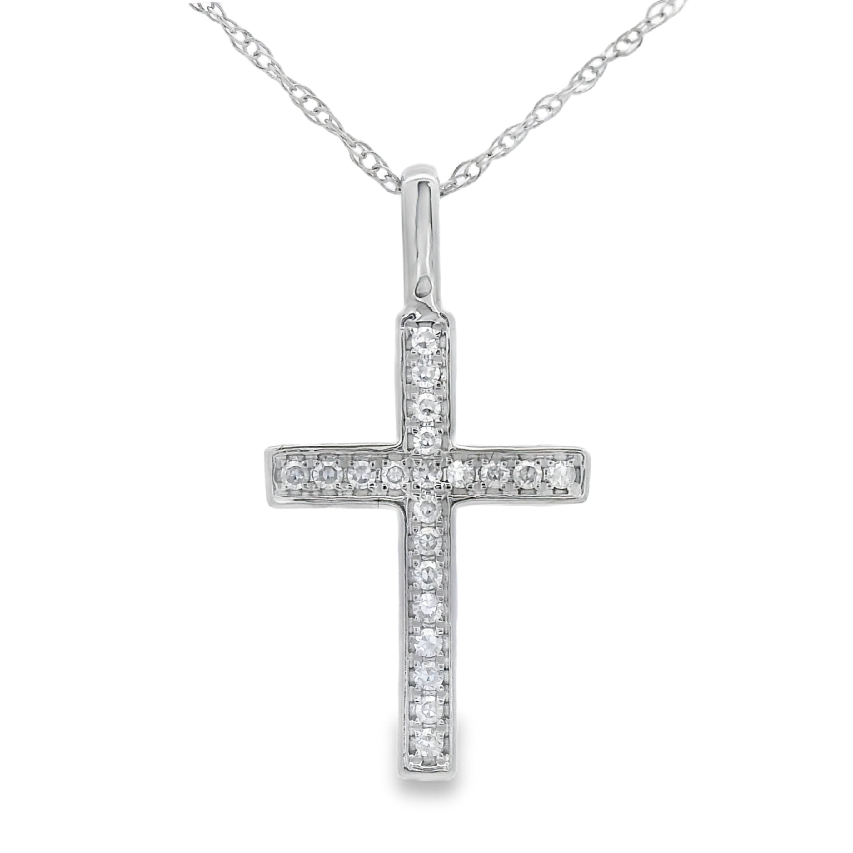 .07ct Diamond Cross Religious Pendant 10KT White Gold