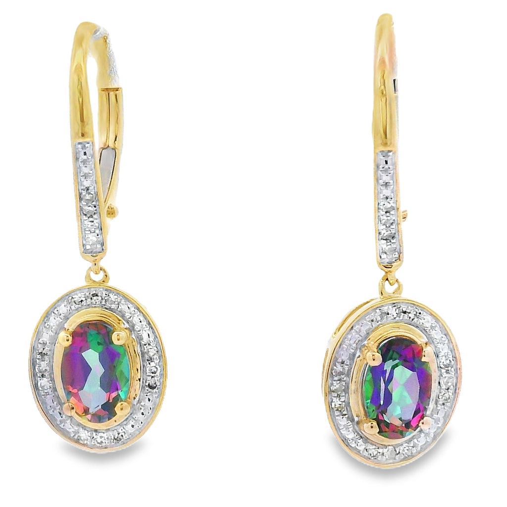 Mystic Fire Topaz Dangle Earrings 10KT Yellow Gold
