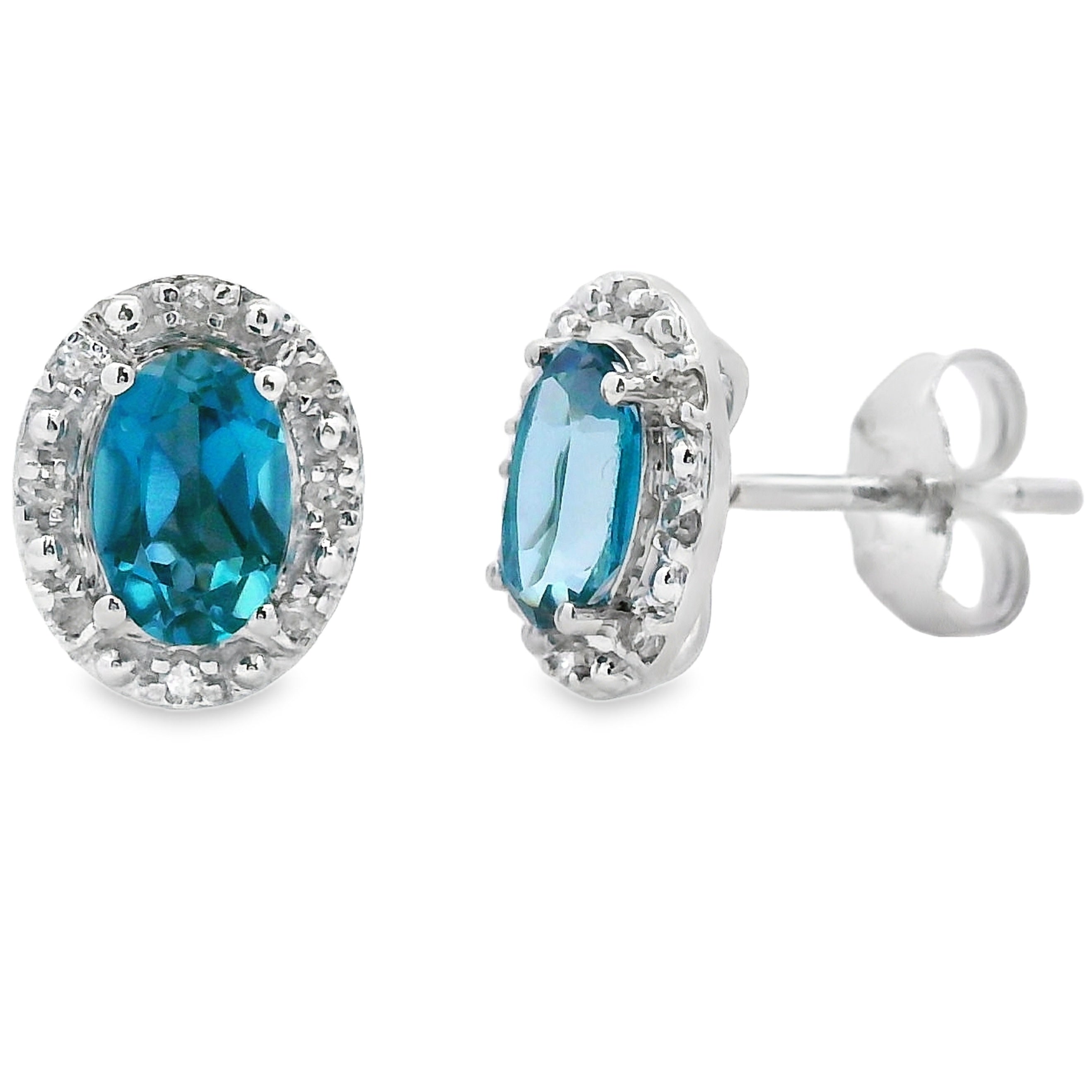 London Blue Topaz Diamond Earrings 10KT White Gold