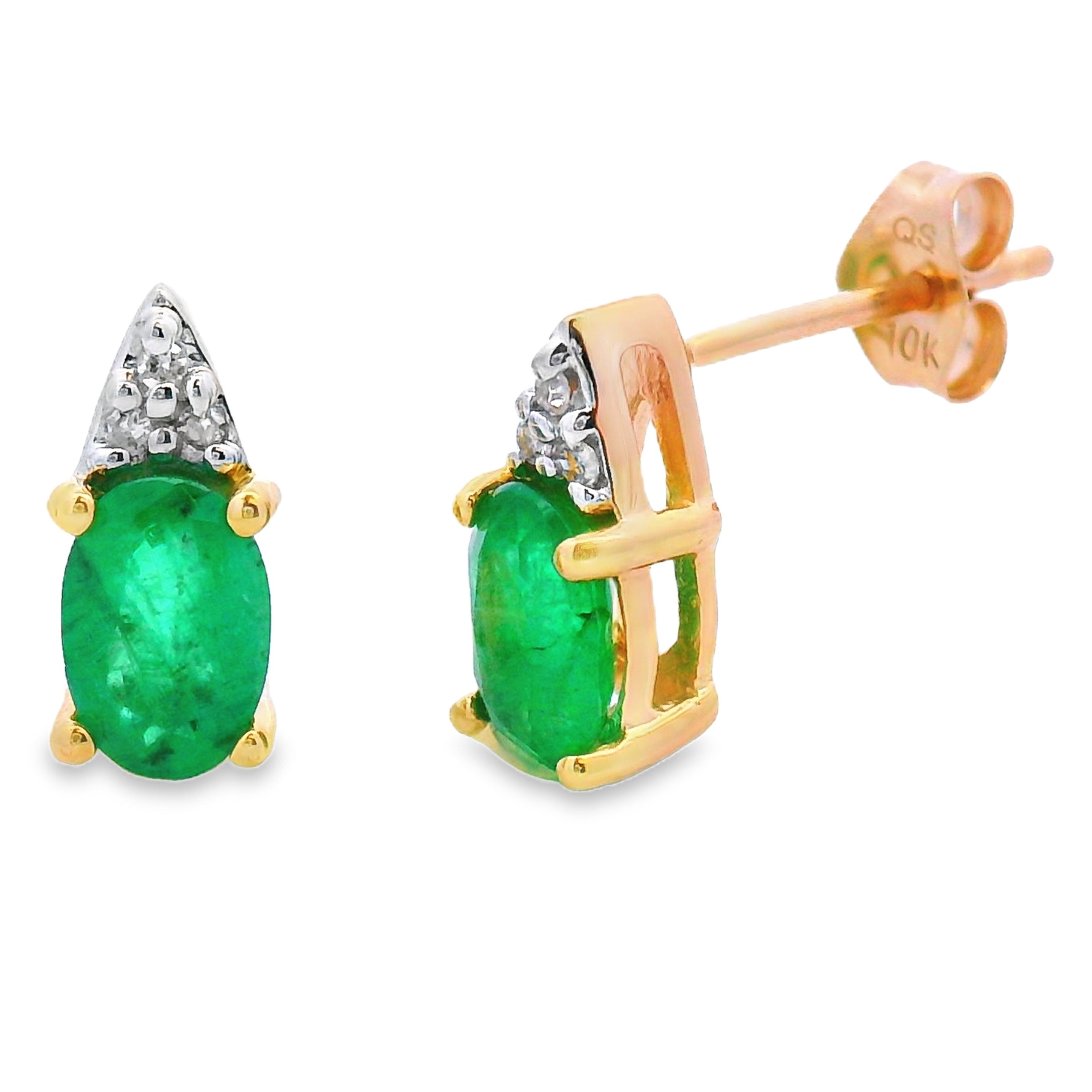 1.03ct Emerald Diamond Stud Earrings 10KT Yellow Gold