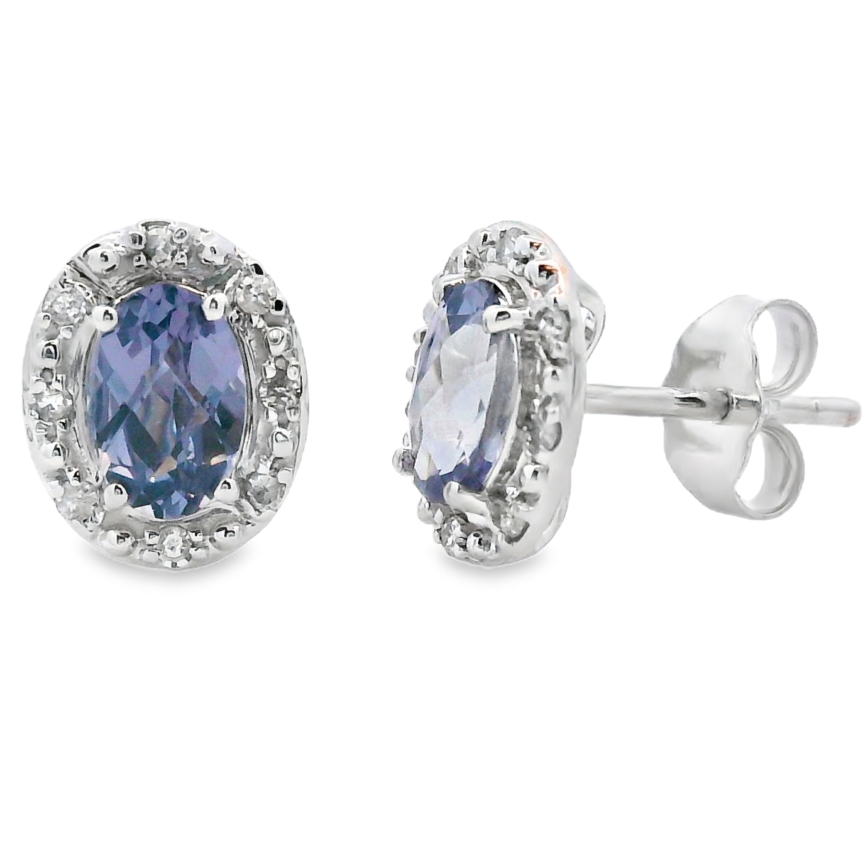 Created Alexandrite Diamond Earrings 10KT White Gold