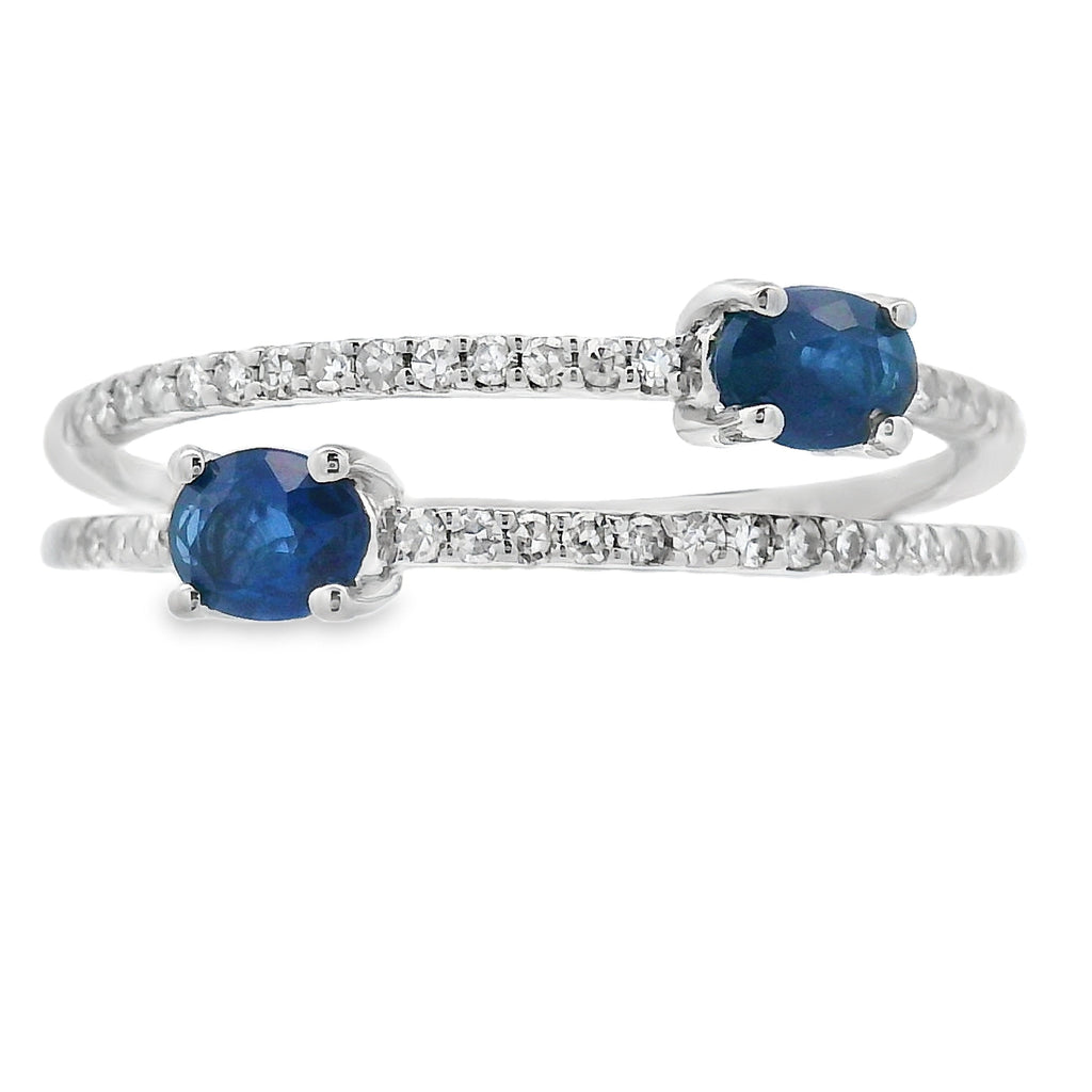 Natural .61ct Sapphire Diamond Ring 14KT White Gold