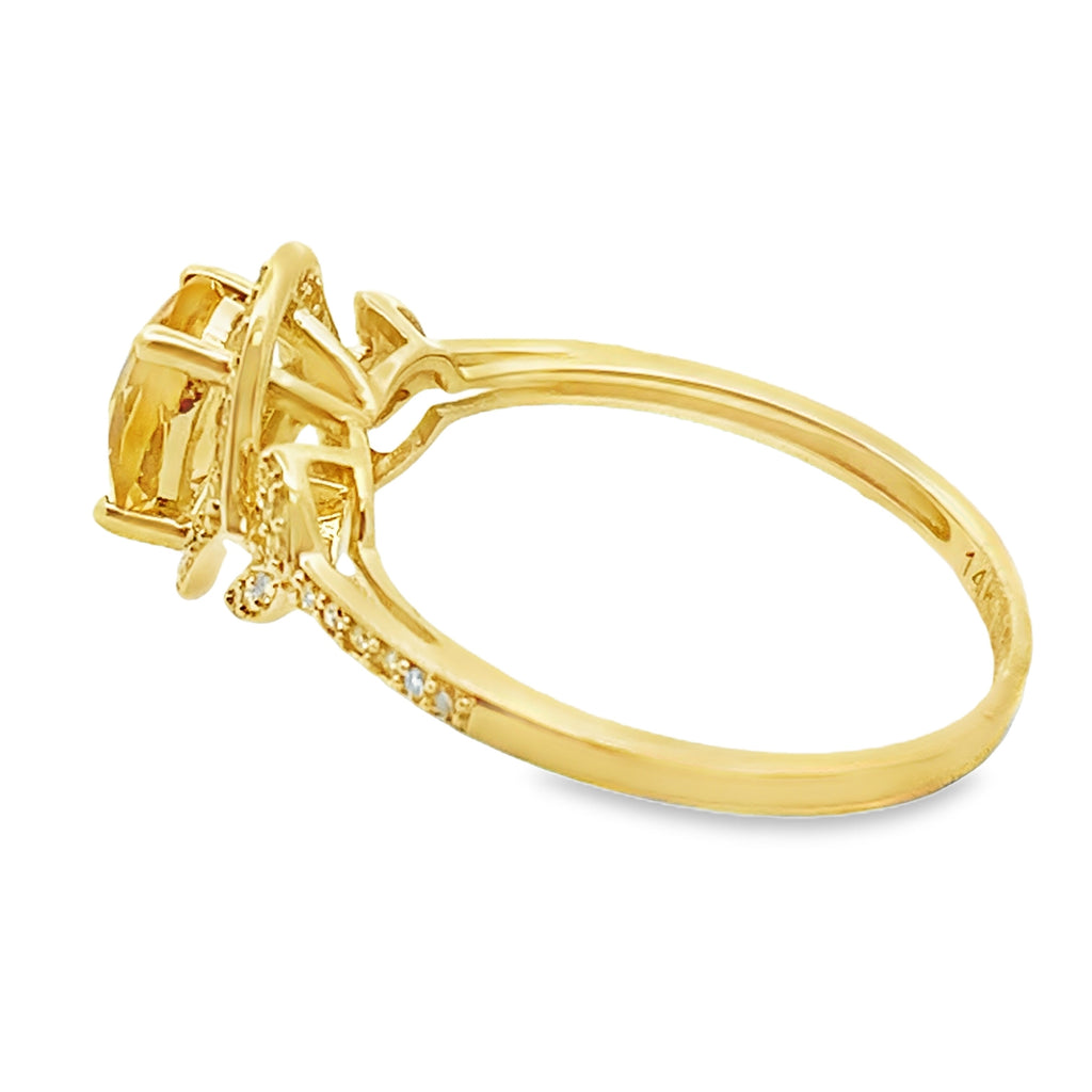 Natural .58ct Citrine Diamond Ring 14KT Yellow Gold
