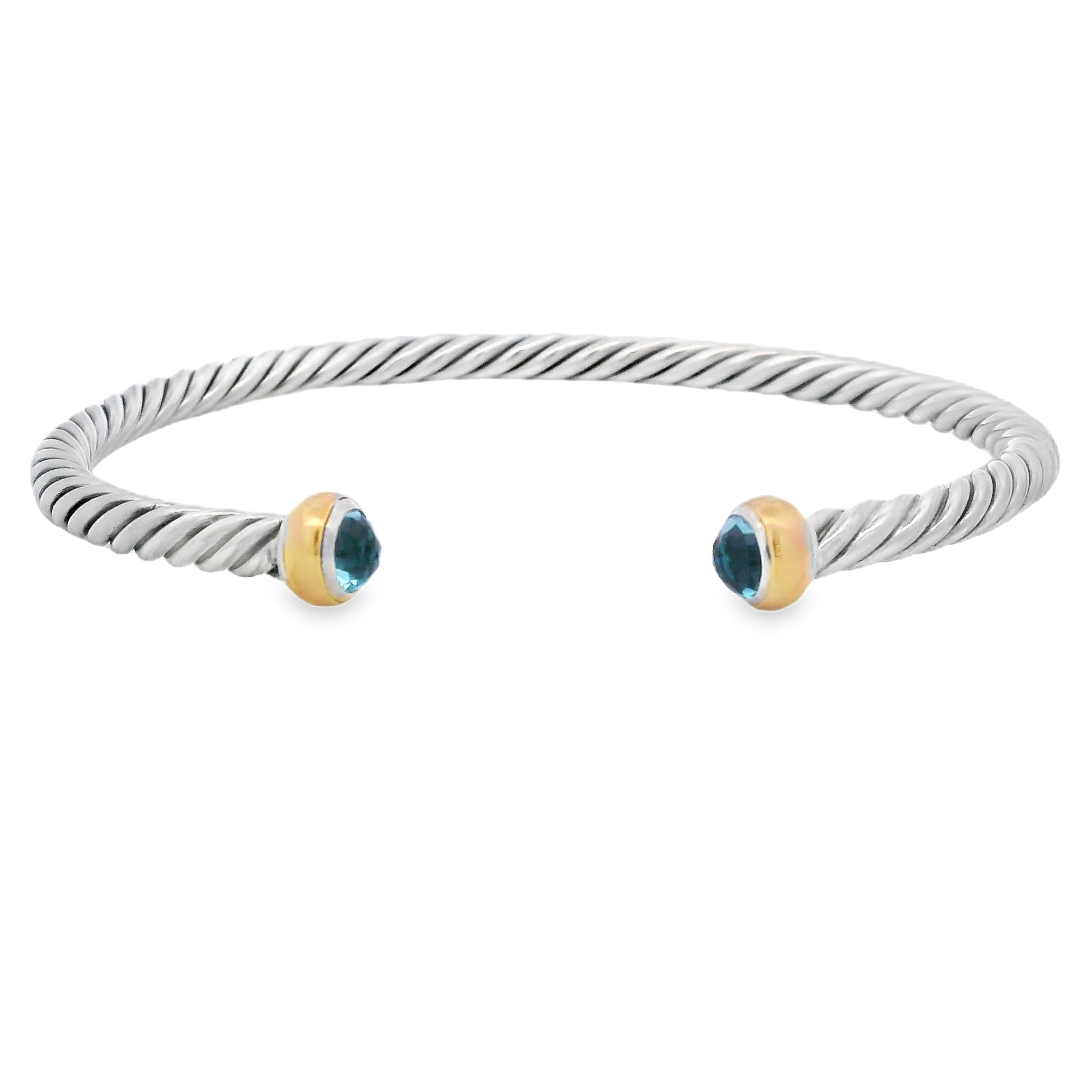 Blue Topaz Bangle Bracelet Sterling Silver 18KT Gold