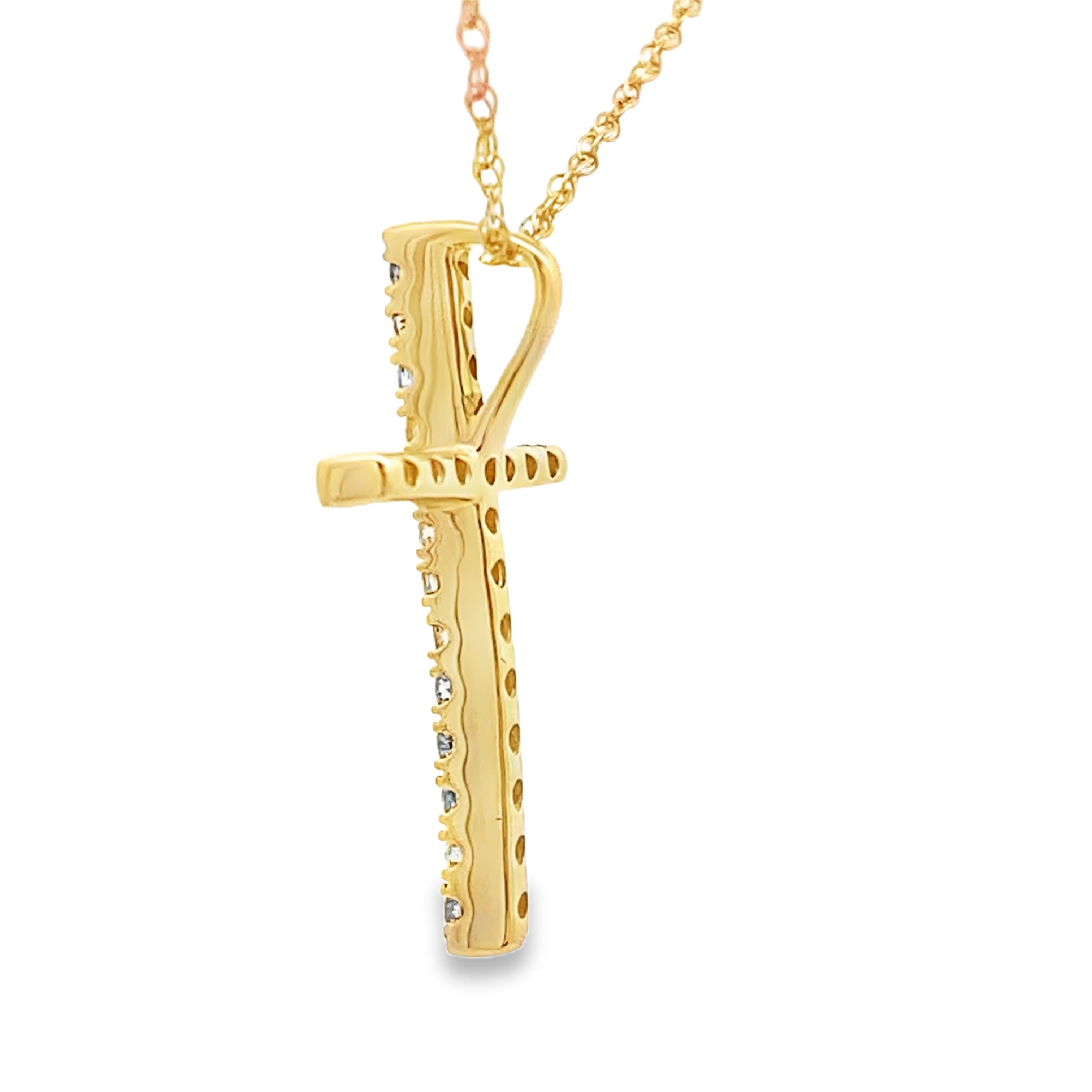 .13ct Diamond Cross Religious Pendant 14KT Yellow Gold