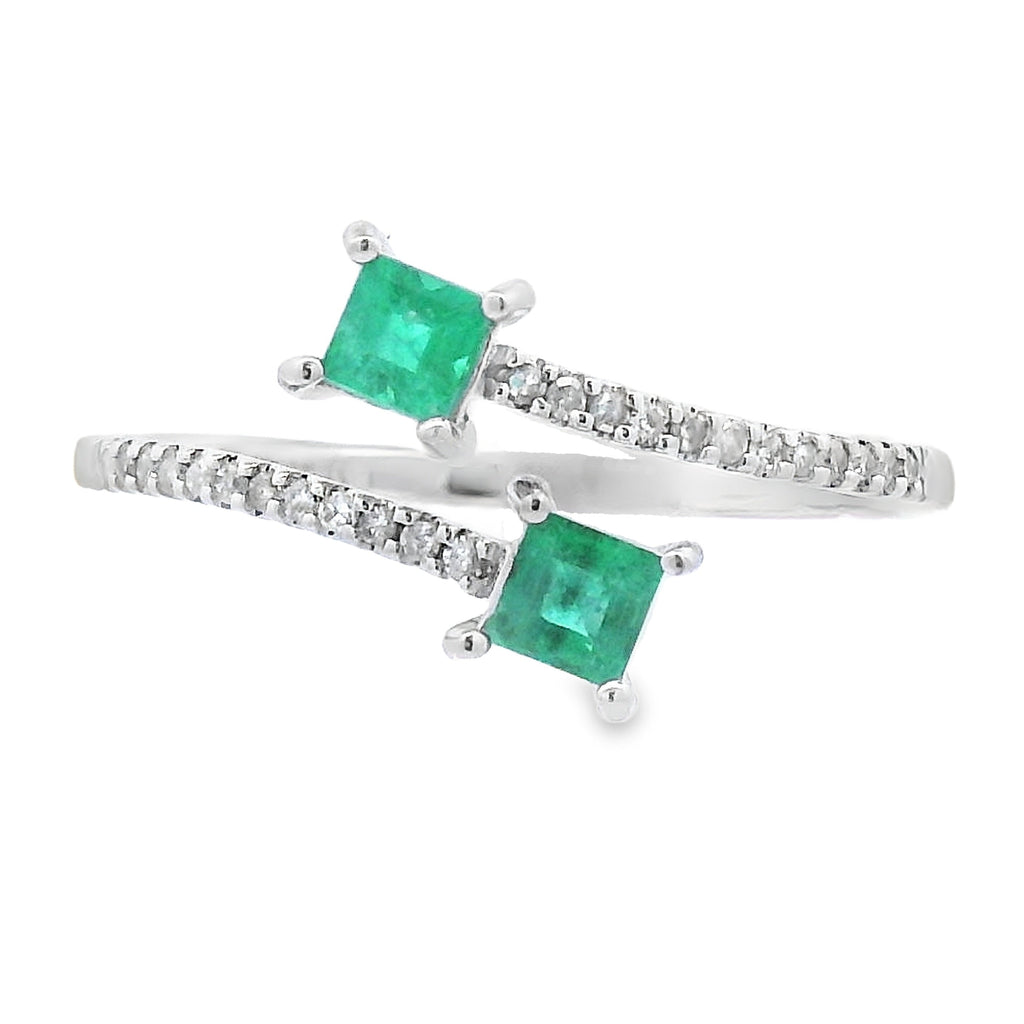 Natural .47ct Emerald Diamond Ring 14KT White Gold
