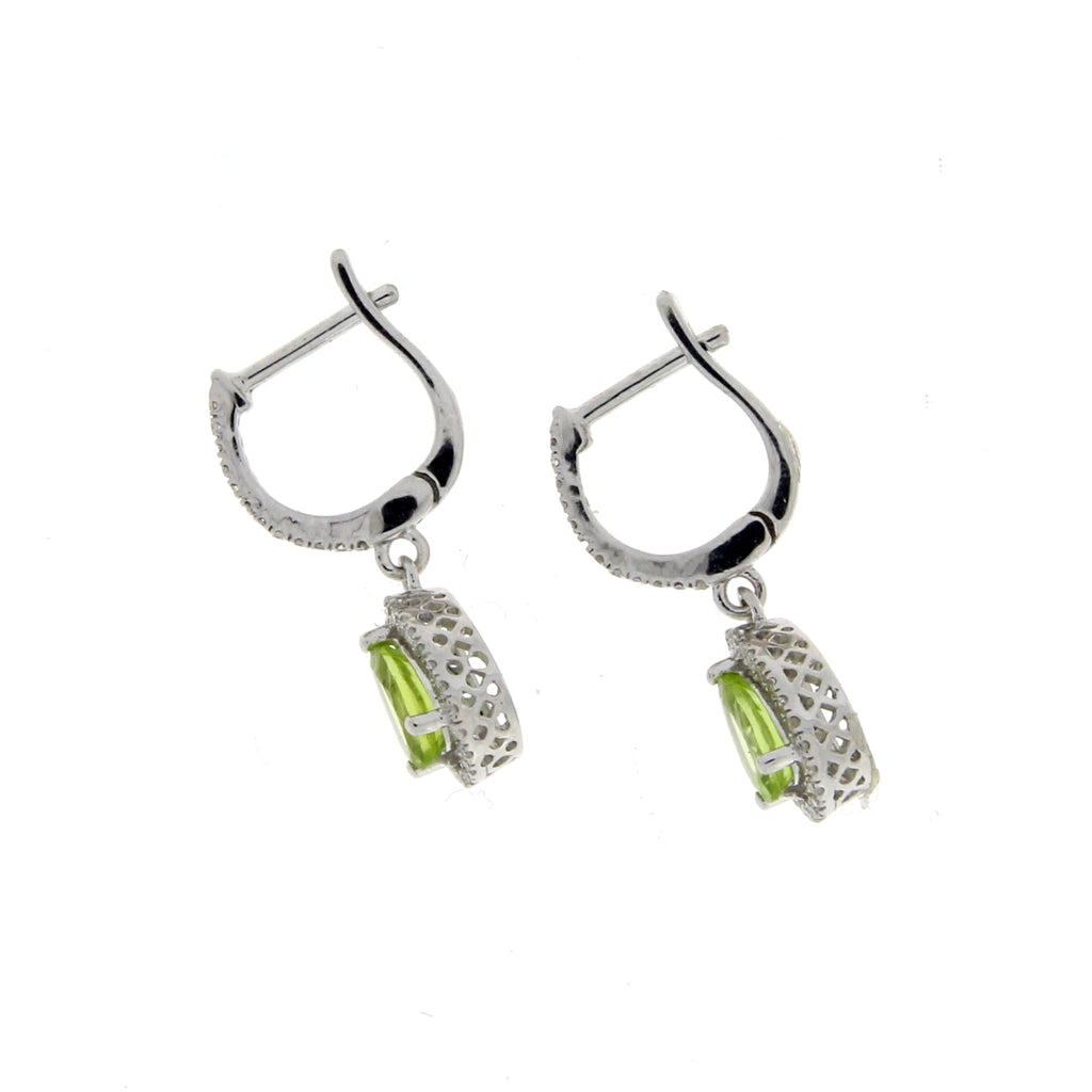 .88ct Peridot Diamond Dangle Earrings 14KT White Gold