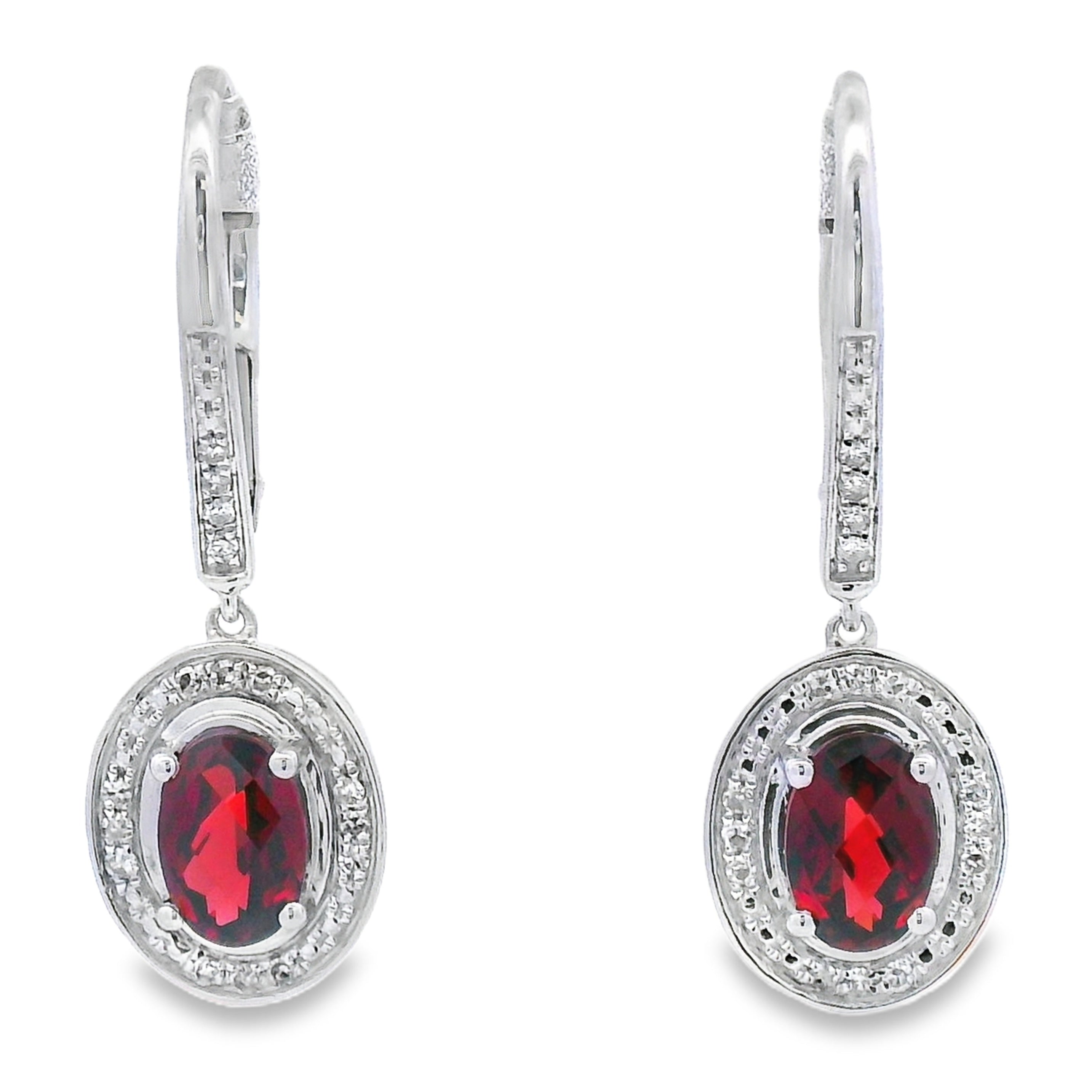 1.41ct Garnet Diamond Dangle Earrings 10KT White Gold