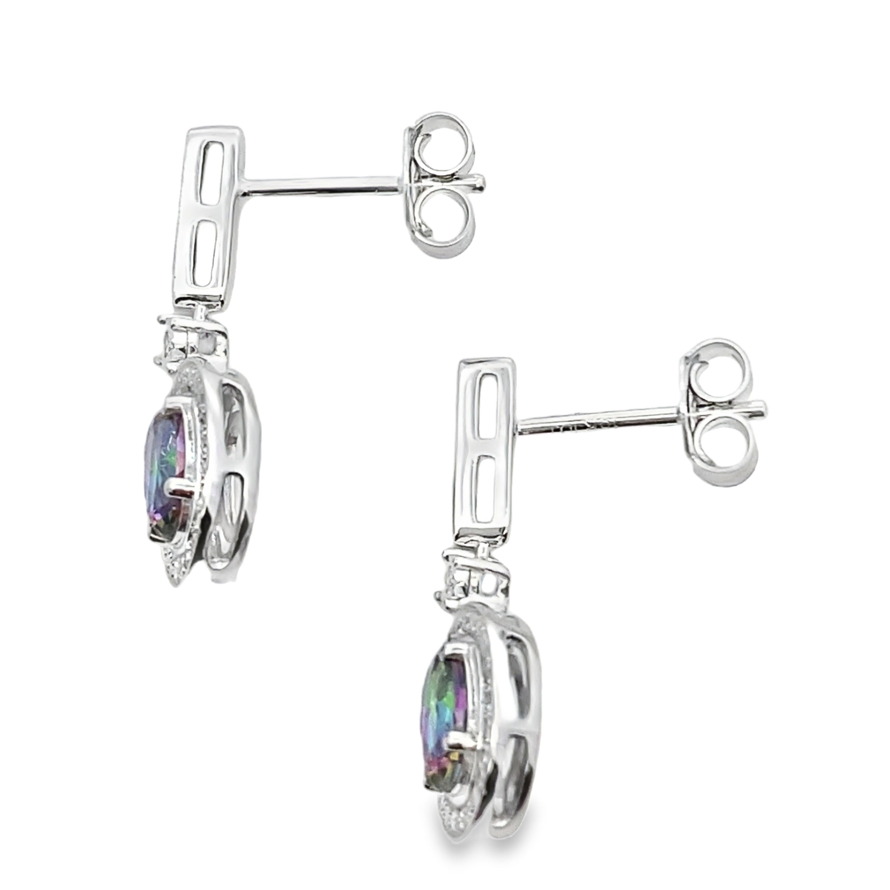 Mystic Fire Topaz Dangle Earrings 10KT White Gold